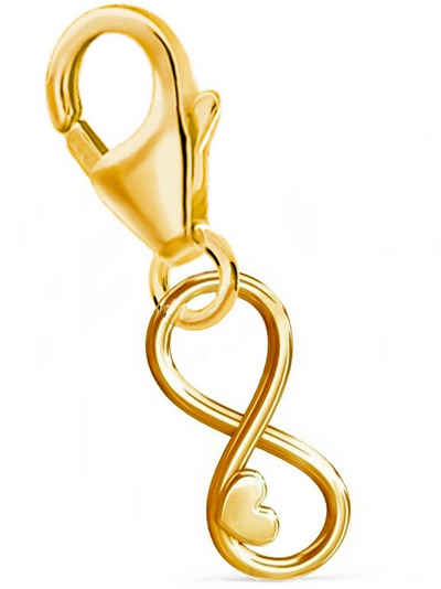 Goldene Hufeisen Charm Kristall Unendlichkeit Karabiner Charm Anhänger 925 Sterlingsilber, Vergoldet