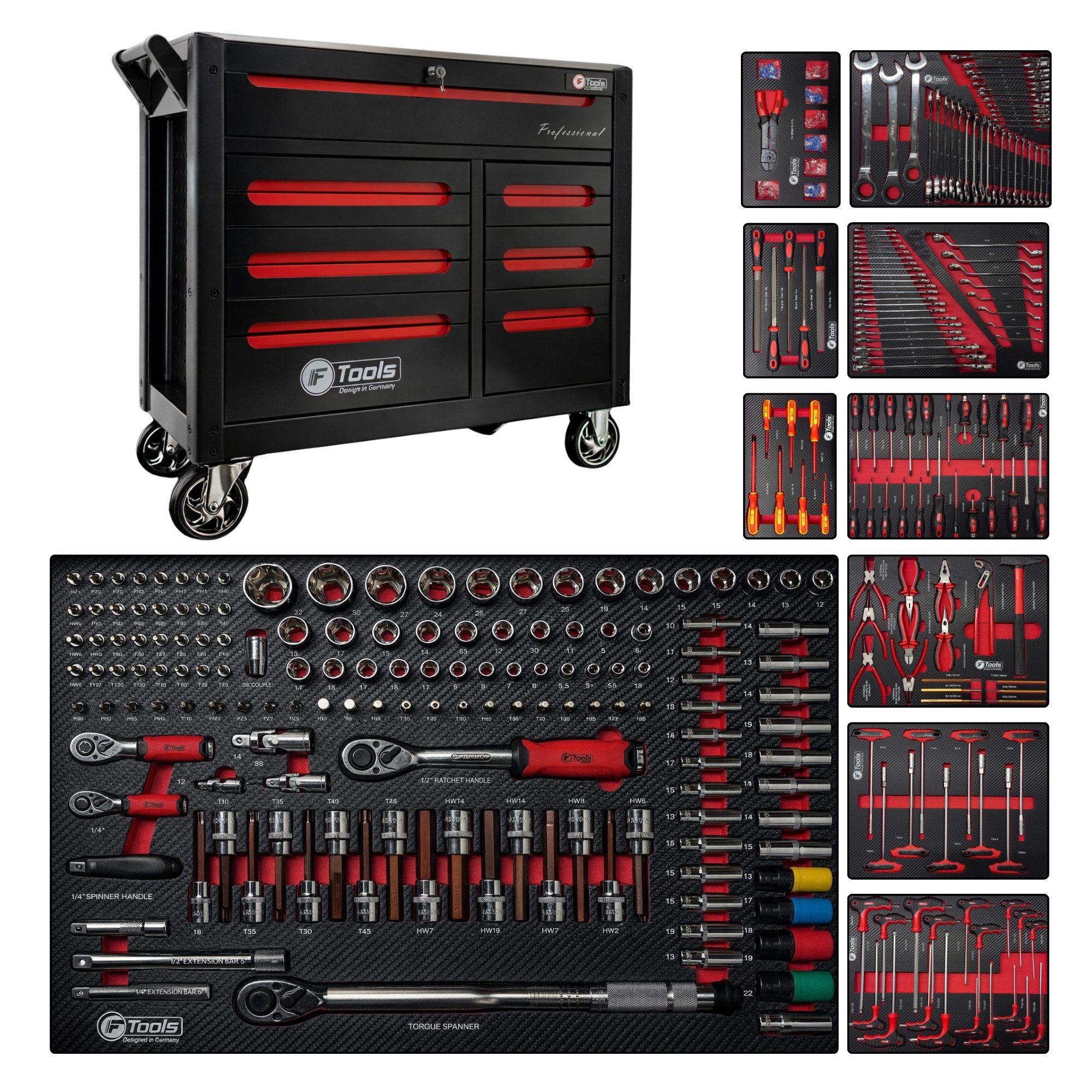 Toolcar Werkstattwagen Werkstattwagen befüllt bestückt – 12 Schubladen, Jumbo Pro, Jumbo