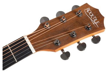Rocktile Westerngitarre WSD-100C NT Akustikgitarre Starter Set, Starter Set, inkl. Tasche, Plektren, Ersatz-Saiten, Stimmpfeife & Gitarrenschule, Dreadnought mit Cutaway - Boden & Zarge: Mahagoni