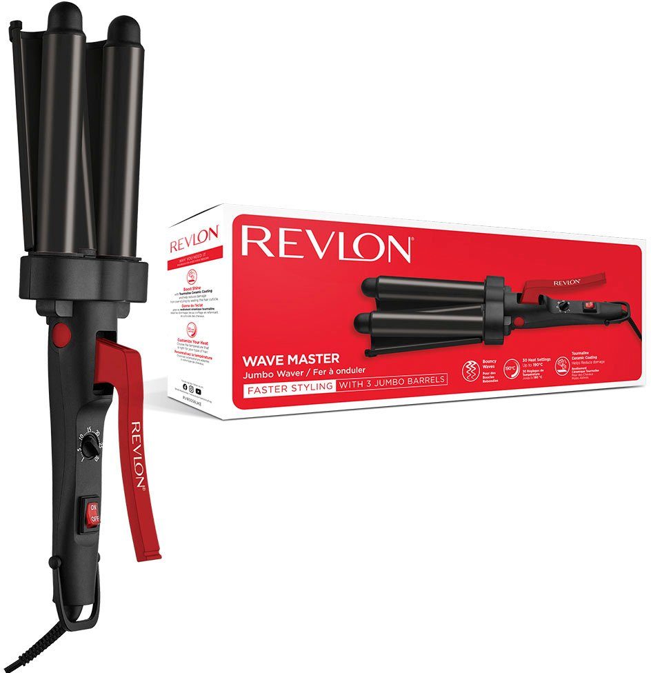 Revlon Welleneisen Wave Master TURMALIN-KERAMIKBESCHICHTUNG, Jumbo- Welleneisen, SCHNELLERES STYLING MIT DREI JUMBO-STYLINGPLATTEN