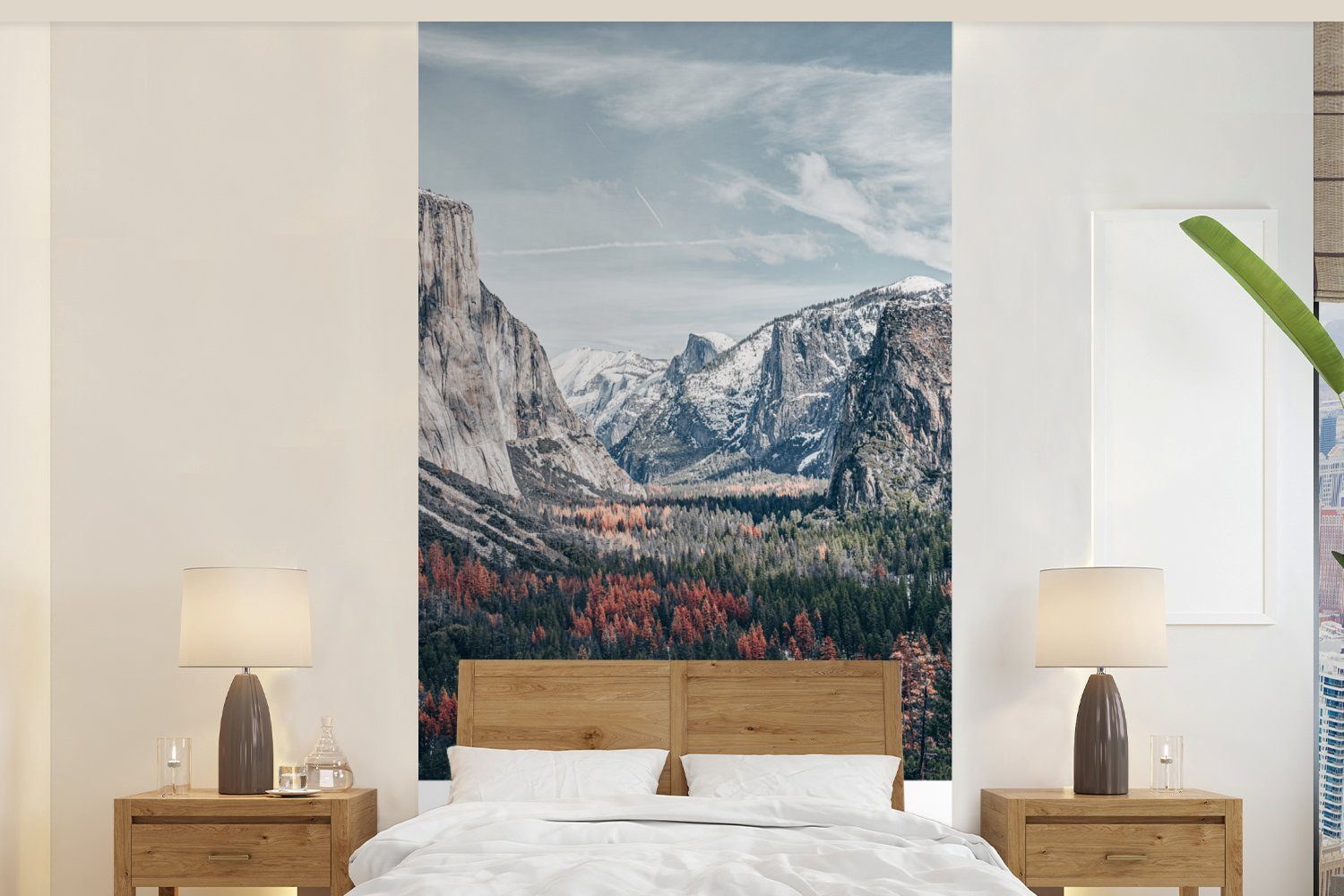 MuchoWow Fototapete Yosemite - Amerika - Wyoming - Wald - Berge, Matt, bedruckt, (2 St), Vliestapete für Wohnzimmer Schlafzimmer Küche, Fototapete