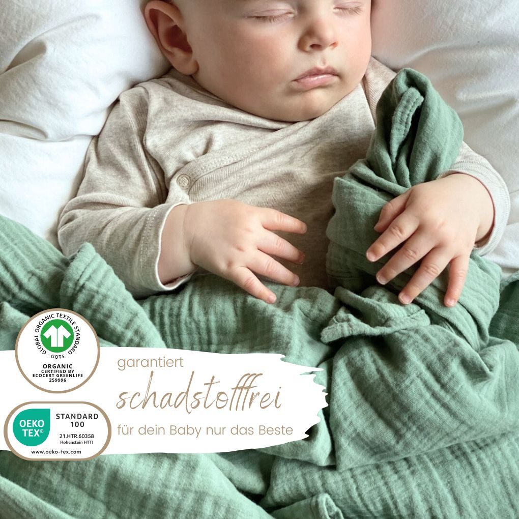 Babydecke Mulltücher 3er-SET gekreppt, Spucktuch 64x64 100% GOTS BIO-Baumwolle, DIKOS, PREMIUM Qualität atmungsaktiv, nachhaltig, plastikfrei, kuschelweich