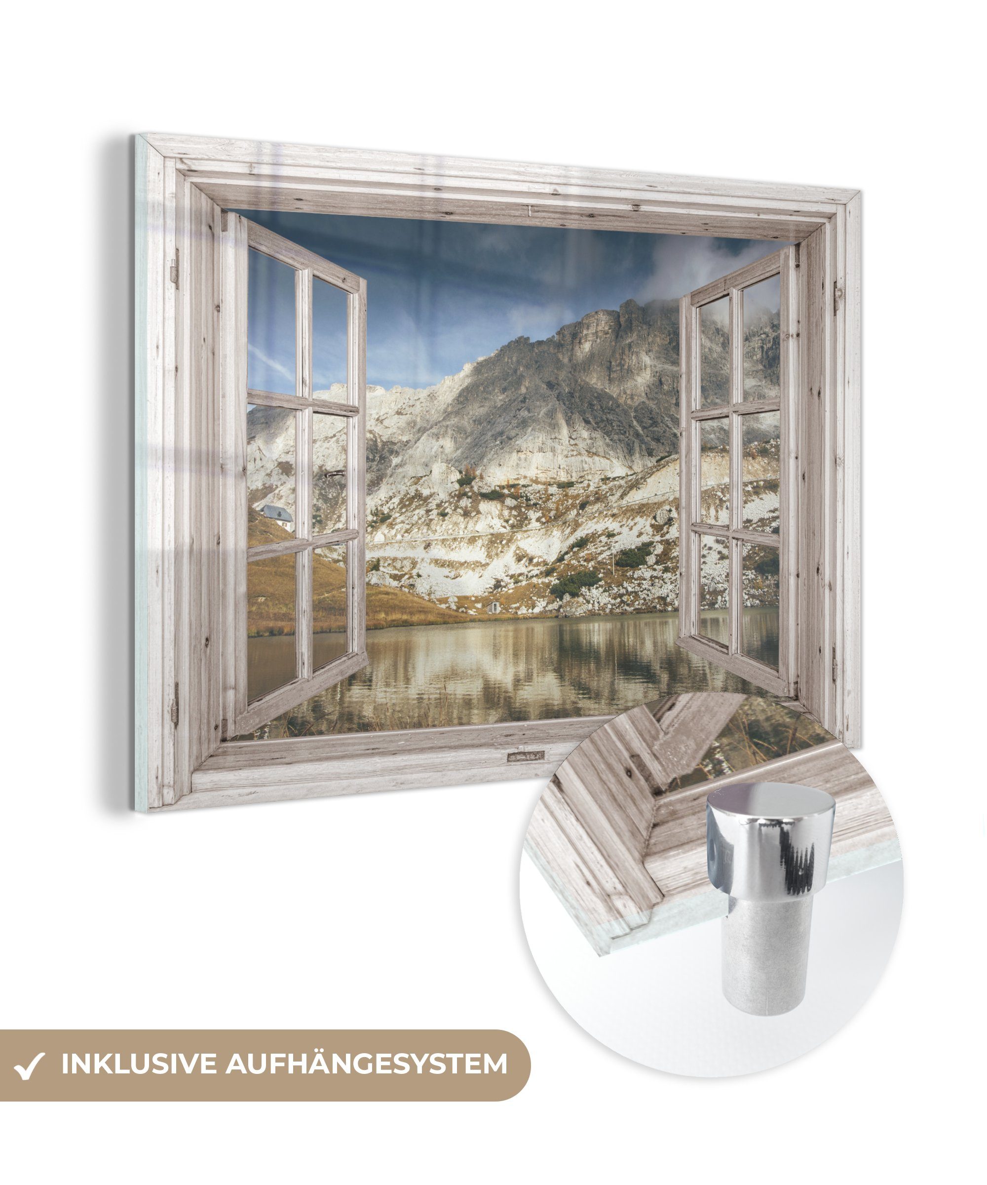 MuchoWow Acrylglasbild Aussicht - Wasser - Berge, (1 St), Glasbilder - Bilder auf Glas Wandbild - Foto auf Glas - Wanddekoration