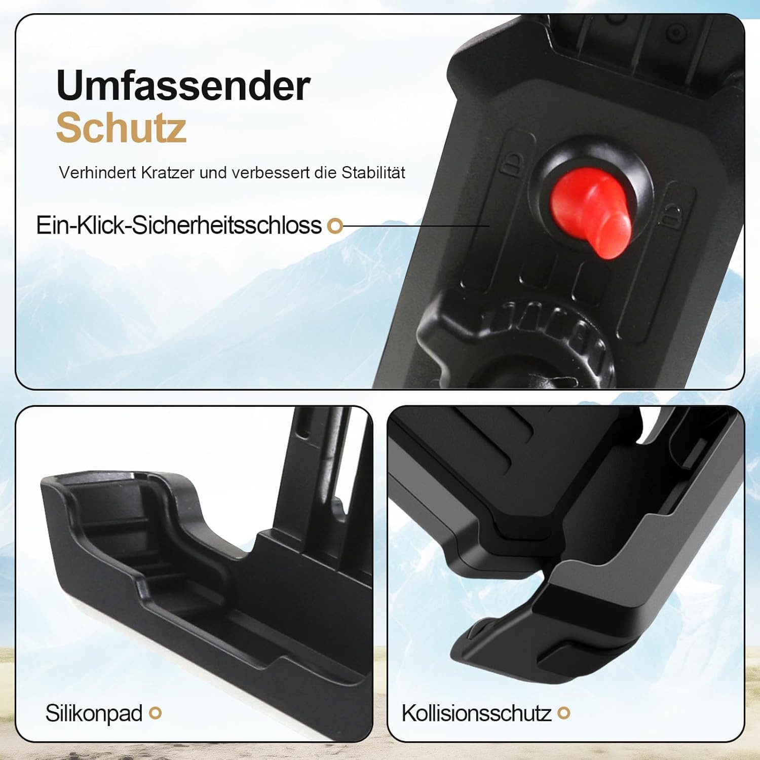 Refined Living Handy-Halterung Handyhalterung Fahrrad & Motorrad mit Stoßdämpfer, 360° Drehbar, (Universal, Smartphone-Halterung, handyhalter lenker, fahrrad handy halterung stoßdämpfer, handyhalterung e-scooter, smartphone halter fahrrad, für Smartphones von 4,7–7 Zoll – kompatibel mit iPhone, Samsung, u.v.m, Werkzeuglose Montage, Anti-Rutsch-Oberfläche, Seitentasten bleiben frei, Kameraschutz, 1-tlg., Stabile & stoßdämpfende Halterung, Sicher, Stabil, wetterfest, für Fahrrad, Mountainbike, Motorrad, E-Scooter,Kinderwagen,Traktor)
