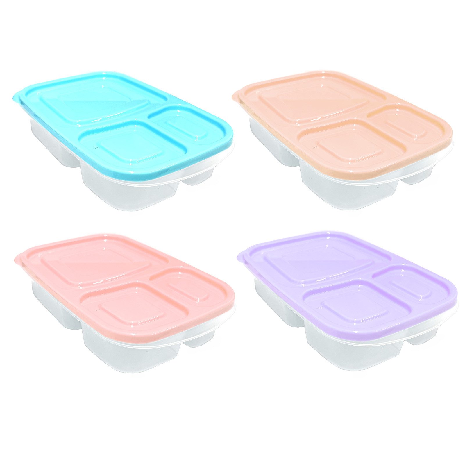 HAC24 Lunchbox Ланчбоксы Brotdose Brotbox Vesperdose Snackbox, Kunststoff, (Set, 4-tlg), mit Deckel Kunststoff 1,2 Liter 3 Fächer