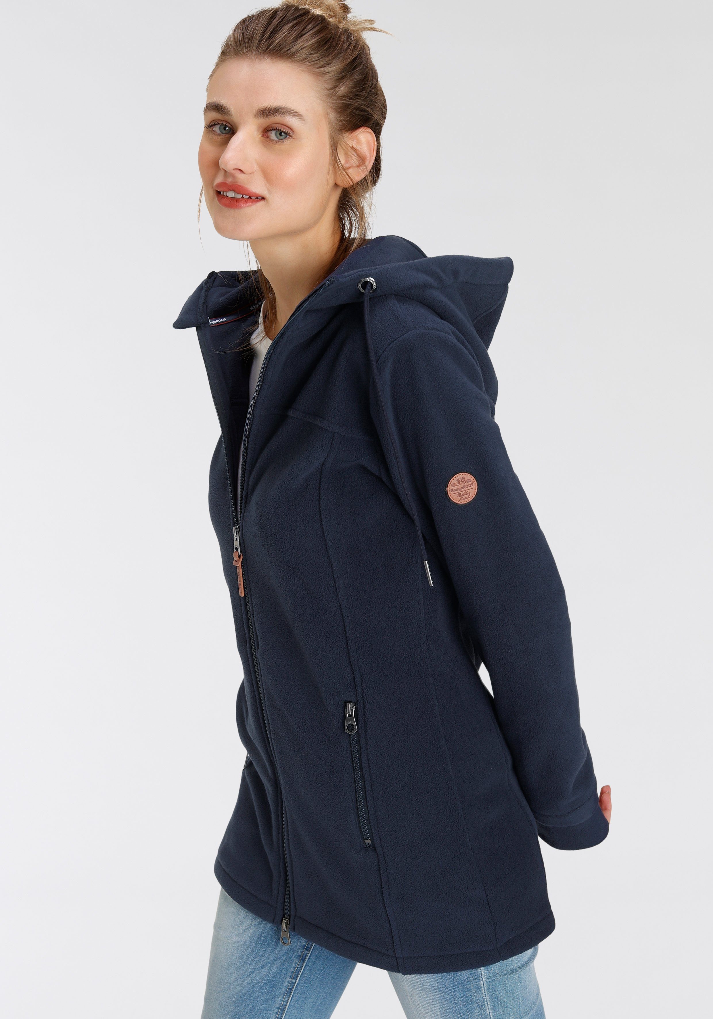 KangaROOS Fleecejacke figurbetonter Schnitt, mit Kapuze, mit 2-Wege-Reißver günstig online kaufen