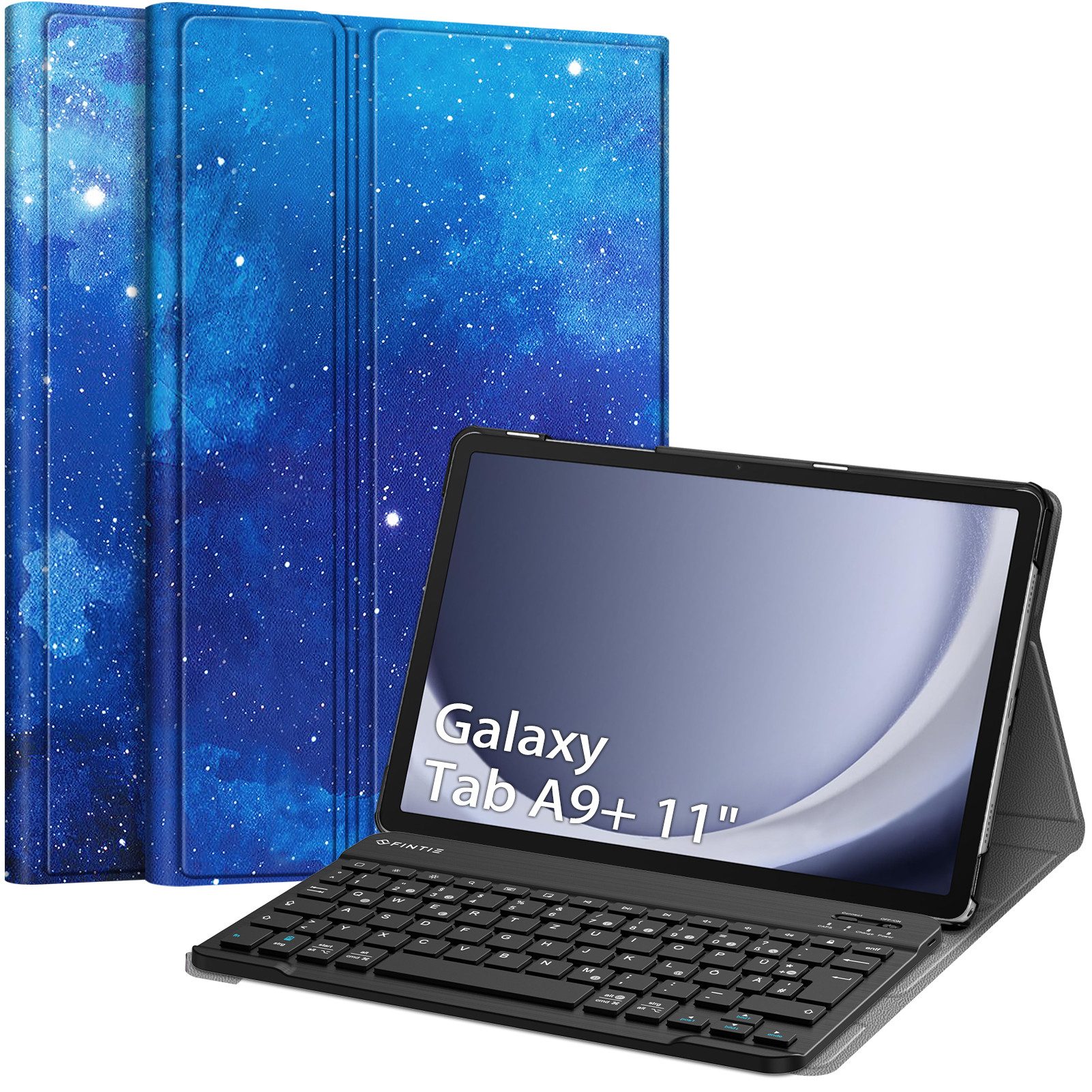 Fintie Tablet-Hülle +Tastatur für Samsung Galaxy Tab A11+ Plus 11" 2025/A9+ Plus 11'' 2023, Keyboard Cover mit Magnetisch Abnehmbarer Deutscher Bluetooth Tastatur