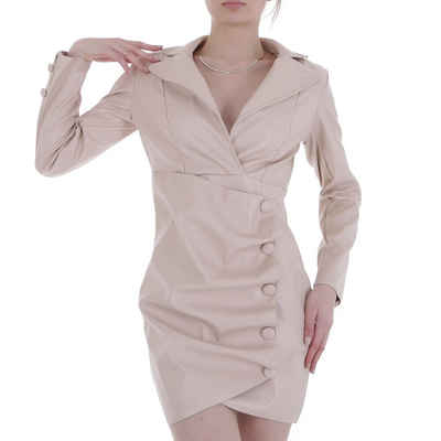 Ital-Design Bleistiftkleid Damen Party & Clubwear Wickel Drapiert Stretch Lederoptik Minikleid in Beige