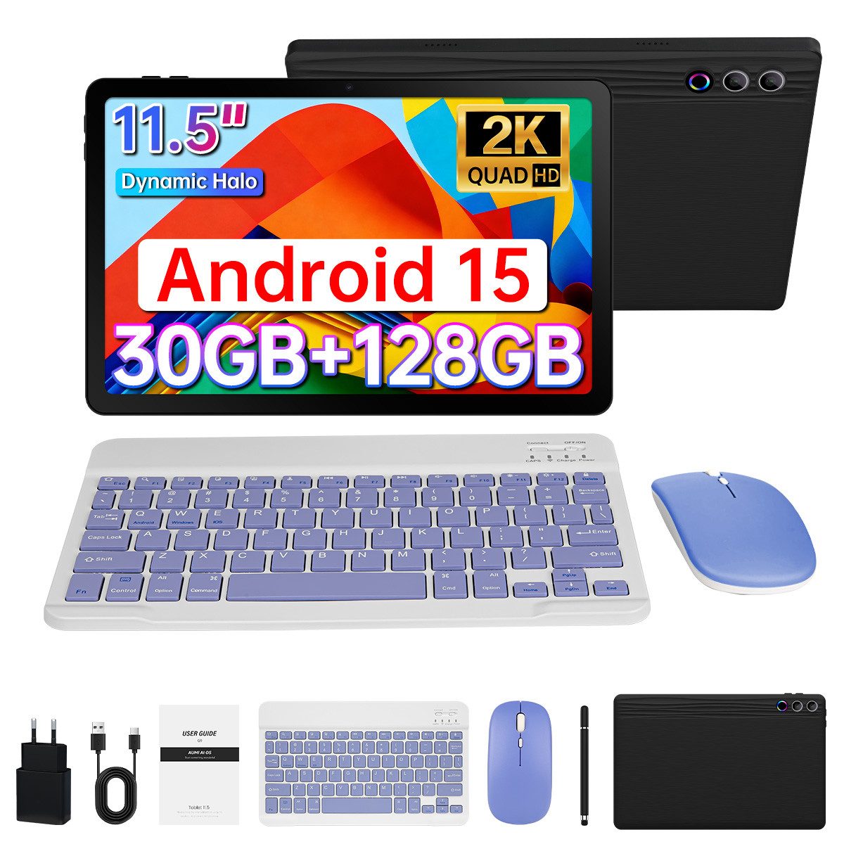 Happybe 11,5 Zoll Octa Core 30(6+24)GB 128GB 1TB TF, 2K FHD, 8400mAh, WiFi 6 Tablet (11.5", 128 GB, Android15, 5G WiFi, Android 15, 5G WiFi, BT 5.3, PC-Modus)