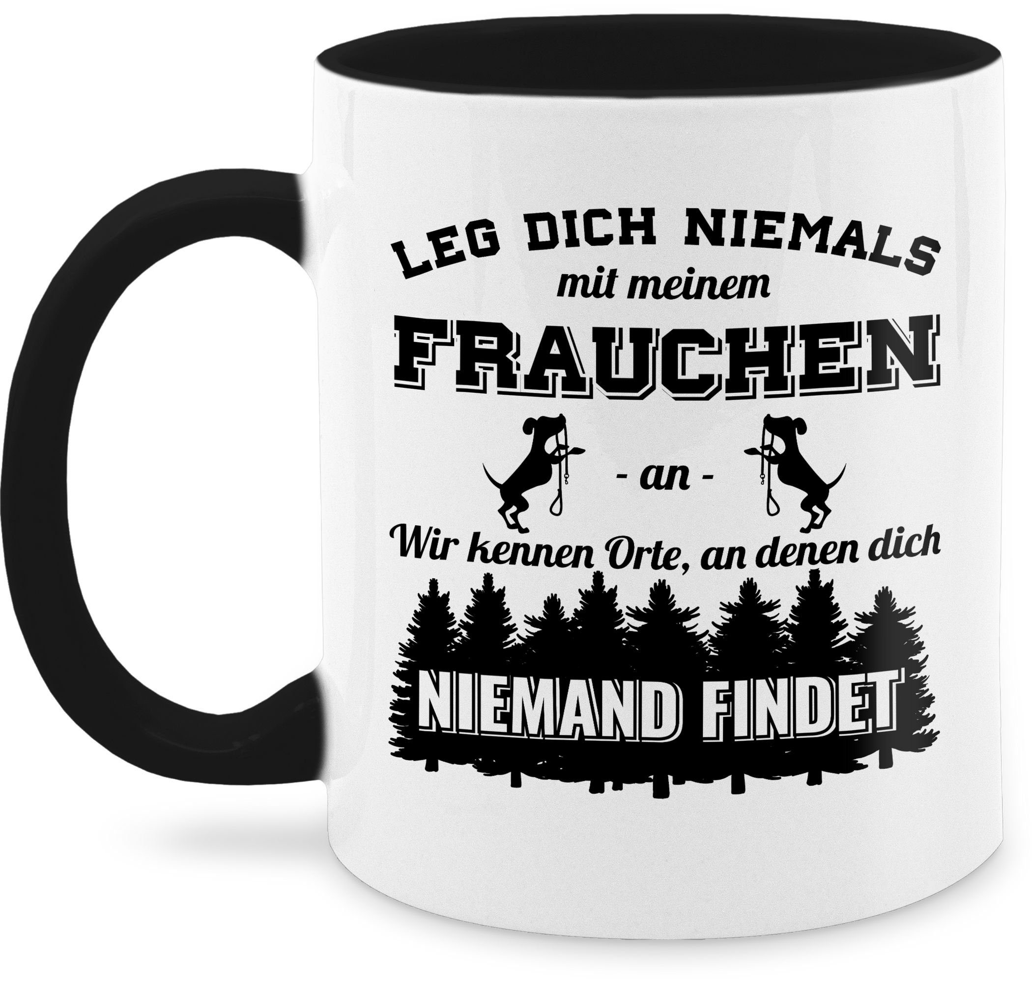 Shirtracer Tasse Keramik, Leg meinem Frauchen niemals an - Sprüche mit Lustig dich Hundebesitzerin Schwarz 2 Statement Gesch