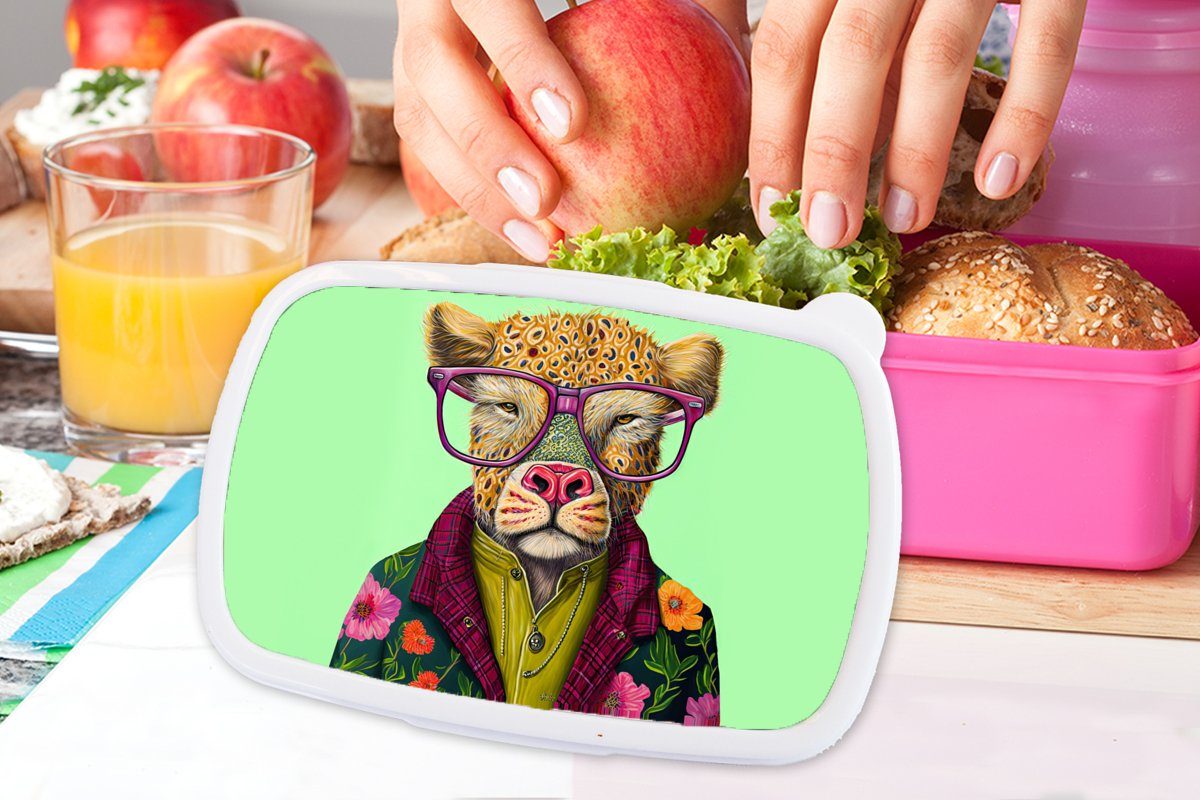 Design, für - MuchoWow Mädchen, rosa Erwachsene, Brotbox - Kunststoff - (2-tlg), Snackbox, Kinder, Brille Tiere Brotdose Kunststoff, Lunchbox Hund