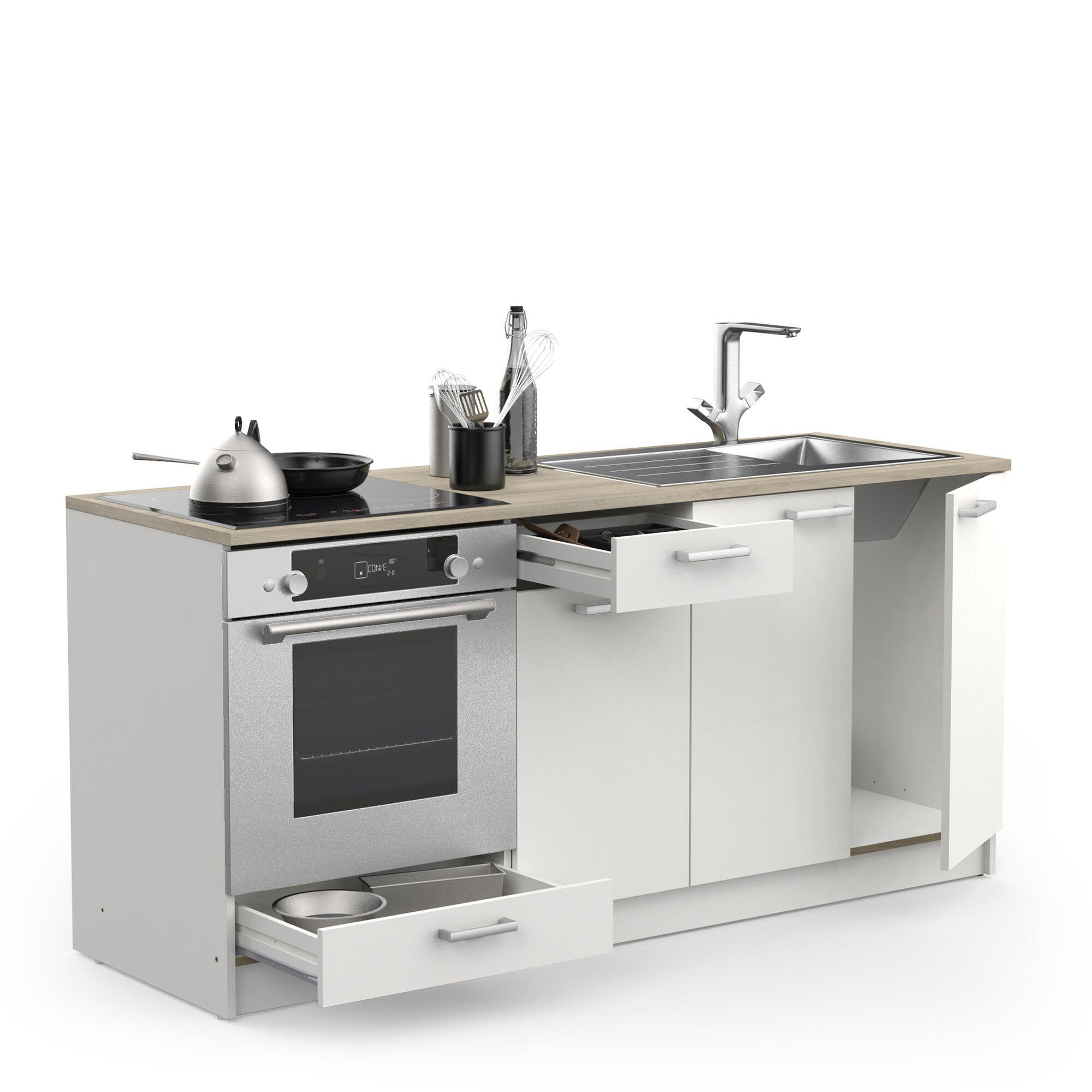180cm Breite Küche habeig variabel Küchenbuffet Unterschrank Küchenschrank Kompaktküche Singleküche
