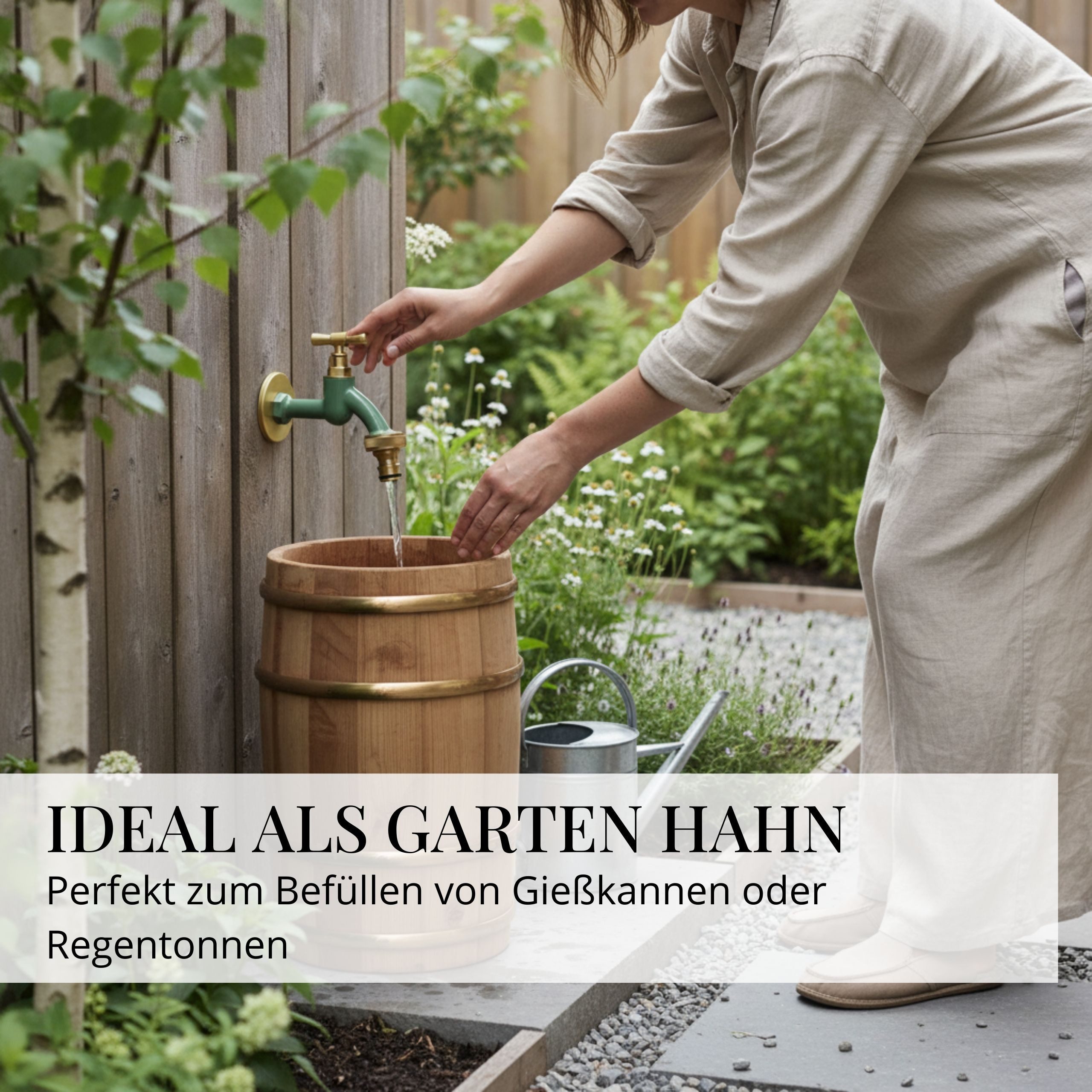 LIVLIG Kugelhahn Wasserhahn Garten, Außenwasserhahn mit Rosettengarnitur 1/2 Zoll, frostsicher, pulverbeschichtet, goldene Akzente – Bild 2 von 5