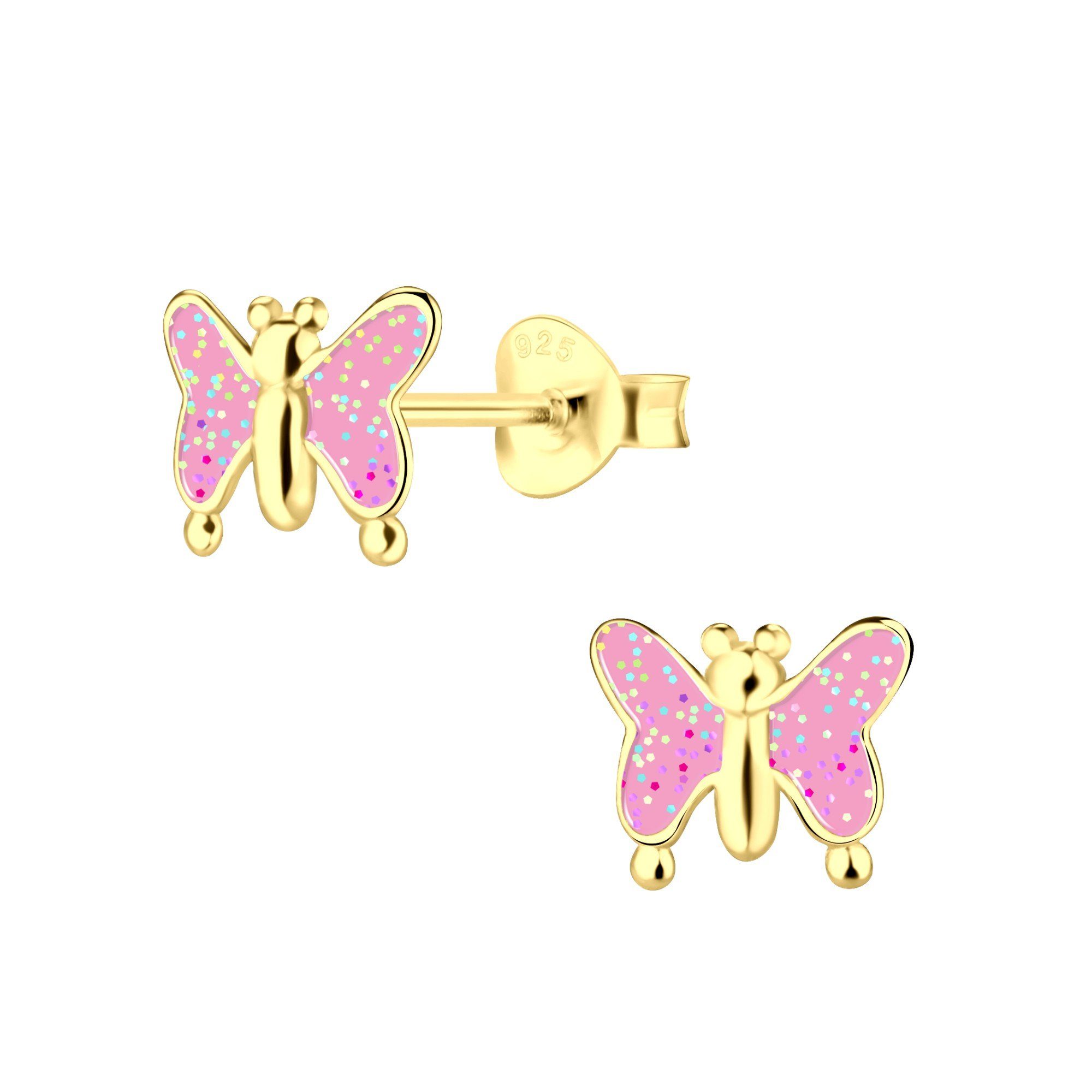 schmuck23 Paar Ohrstecker 925 Ohrringe Silber, Mädchen Schmetterling Silberohrringe Kinderschmuck Kinder echte Geschenk Pink