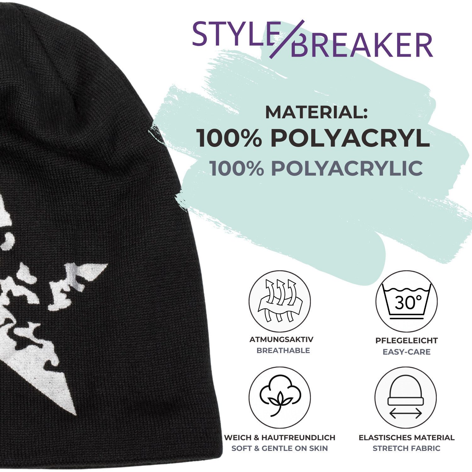 styleBREAKER Strickmütze Feinstrick Beanie mit Vintage Stern (1-St)