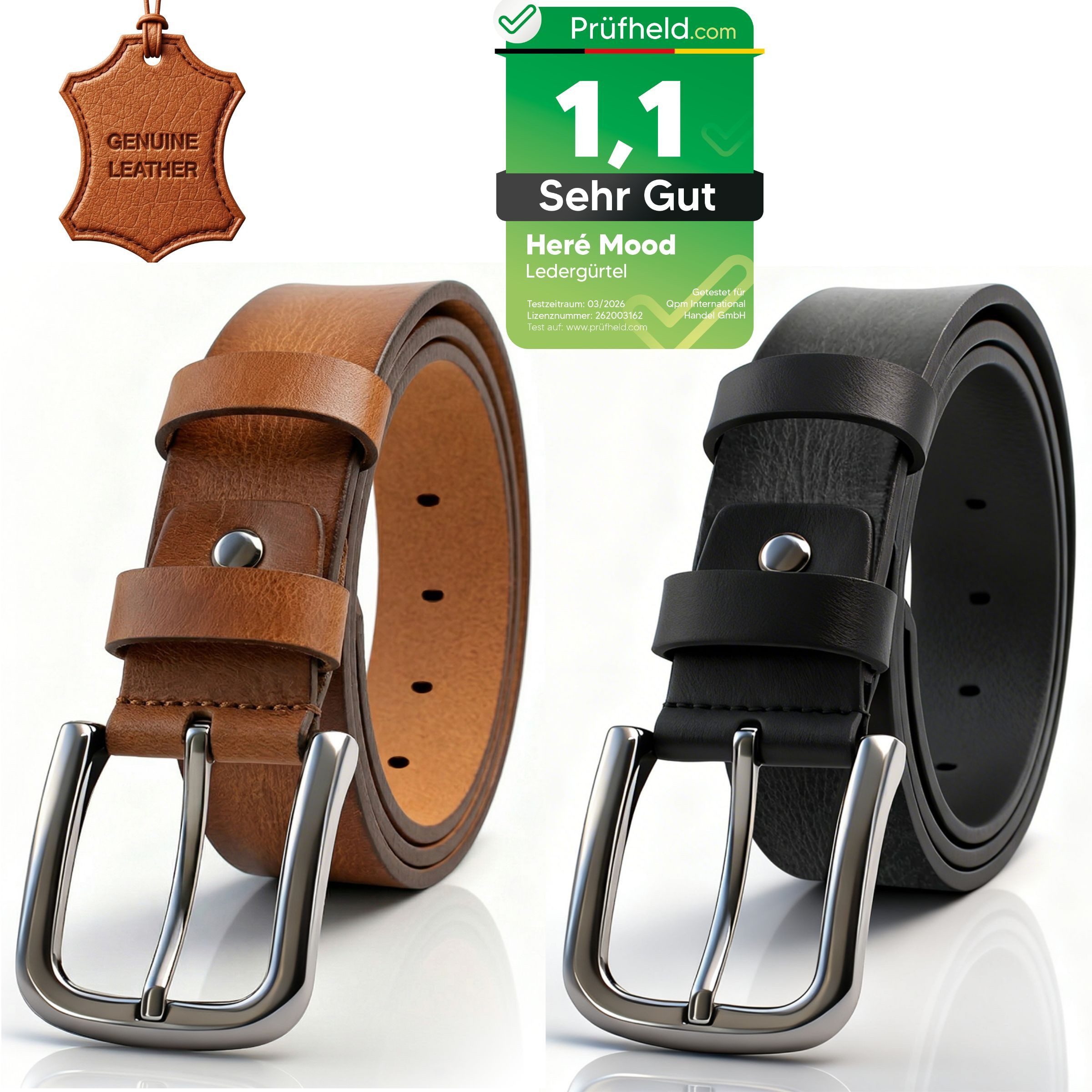 herémood Ledergürtel [Test SEHR GUT, Note 1.1] Herren Leder Gürtel 4cm Cognac-Schwarz 120cm (Herrengürtel Leder Schwarz, hochwertig verarbeitet, kürzbar, 2-St., robust, Echtes Leder, hochwertig verarbeitet und sehr strapazierfähig) Ledergürtel Herren Cogn