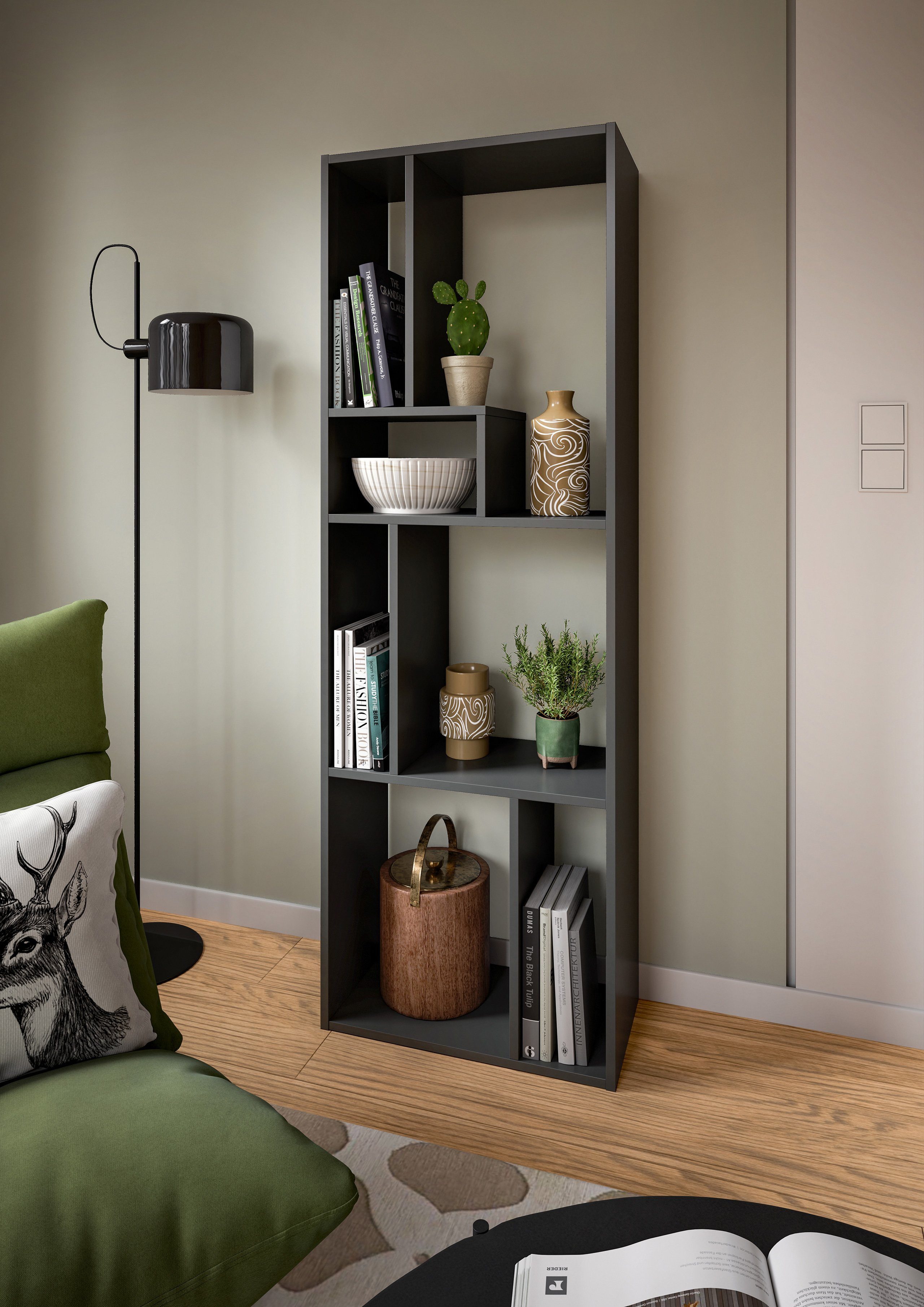 Newroom Regal Leona, Regal Grau Bücherregal Standregal Modern Zeitlos Wohnzimmer Büro
