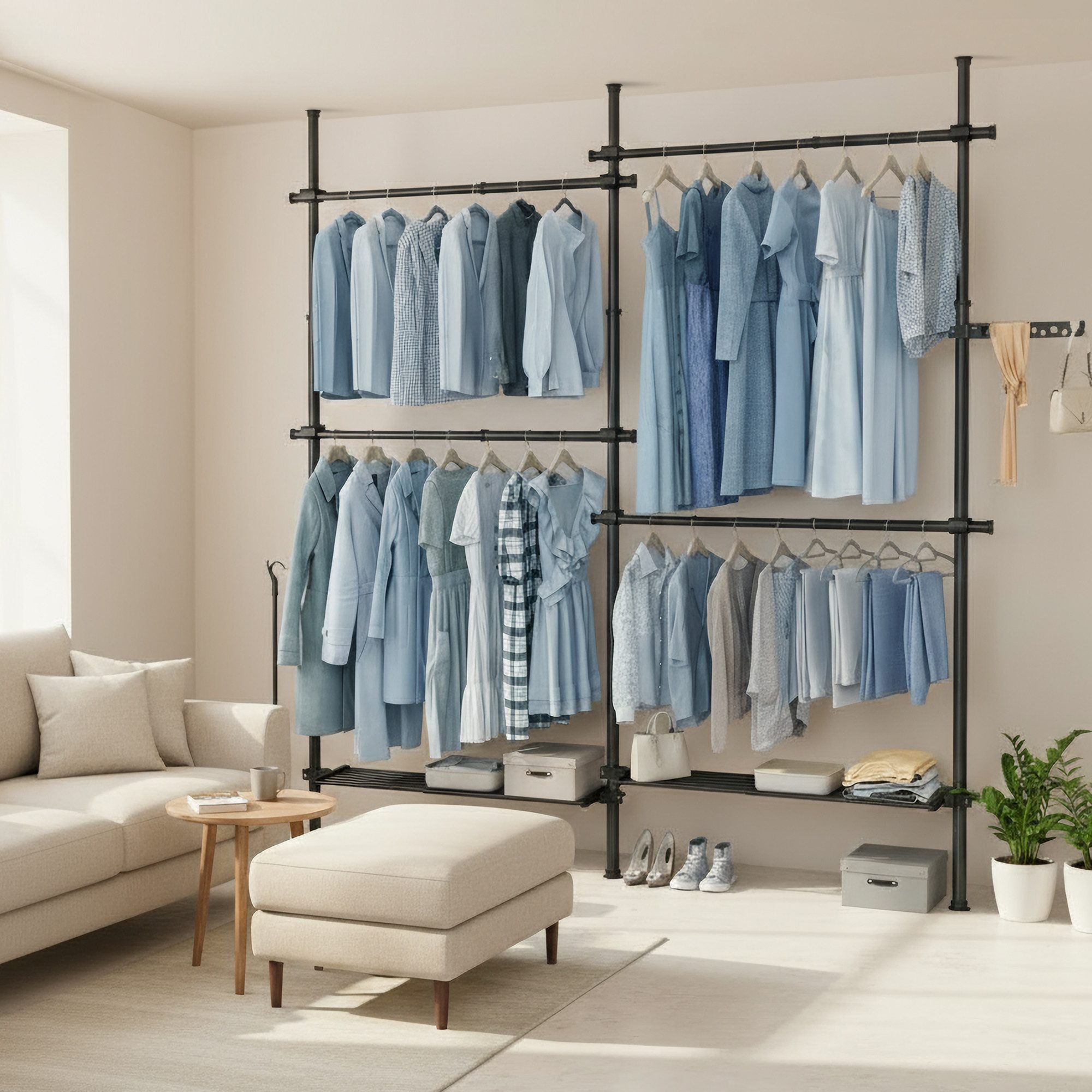 SONGMICS Kleiderständer Garderobenständer Kleiderschrank, deckenhoch, höhen- und breitenverstellbar, bis 92, 5 kg belastbar
