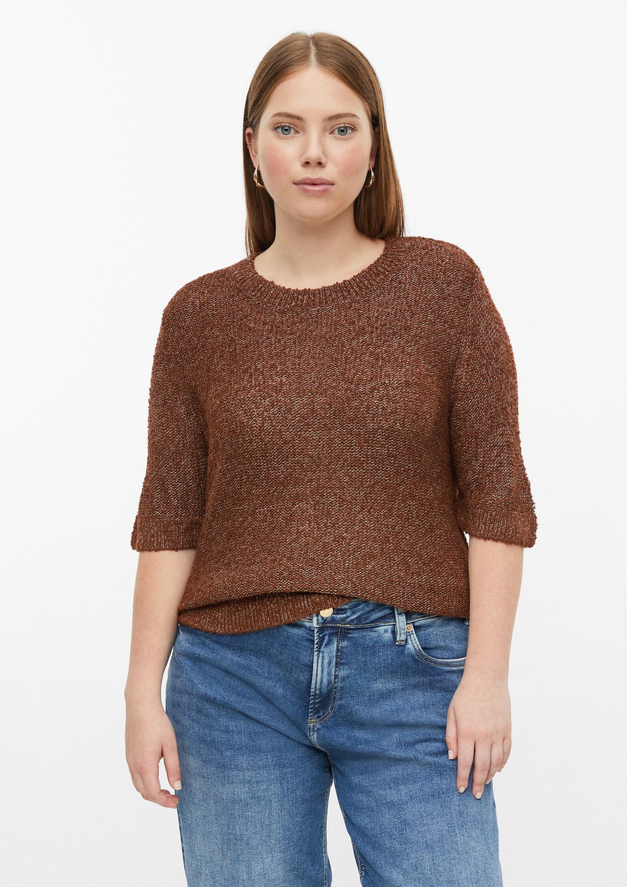 QS Kurzarmpullover Strickpullover Kurzarm Pullover in Bouclé Optik