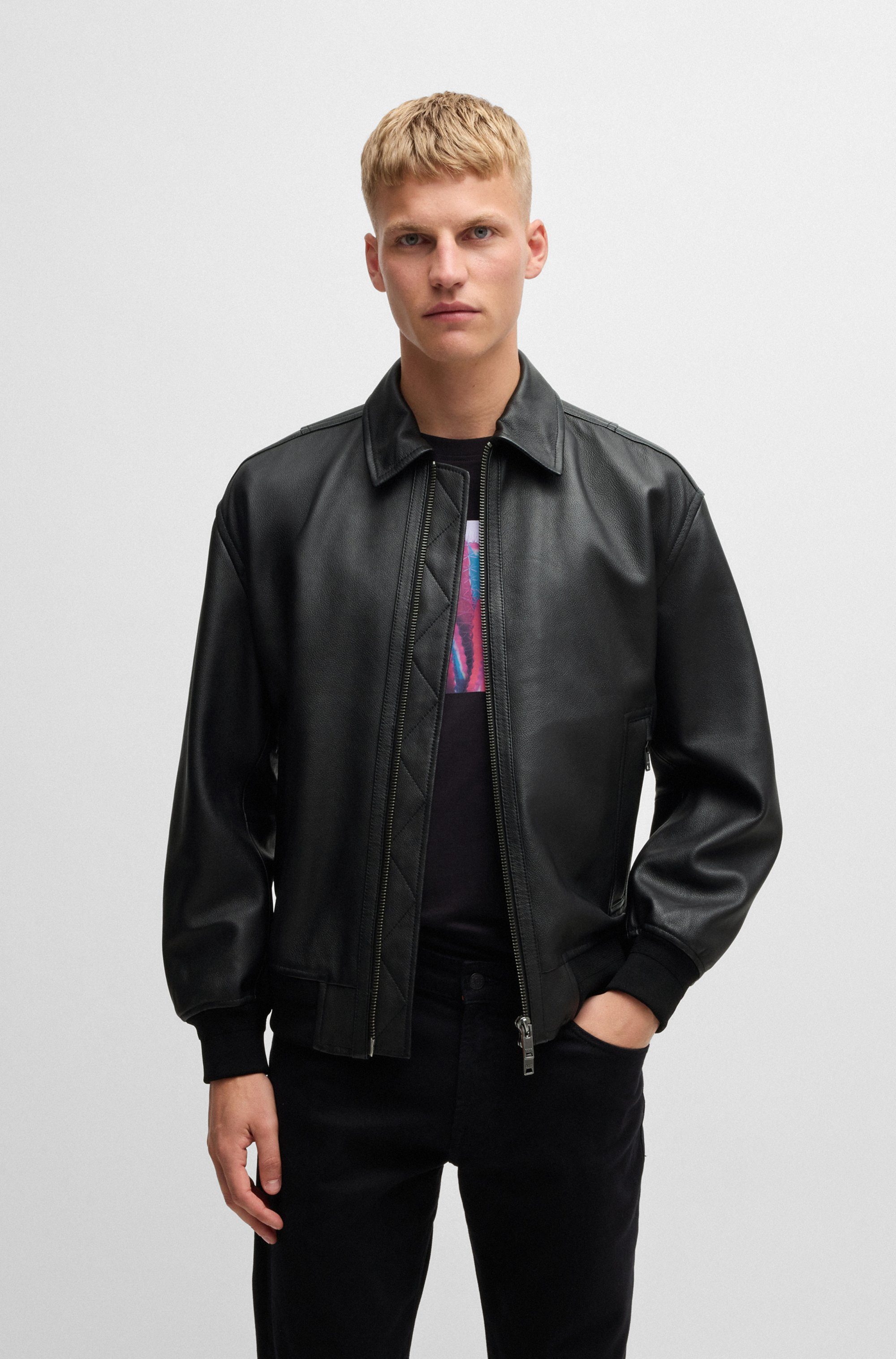 Leather Boss Orange Herren Lederjacke BOSS ORANGE Lederjacke