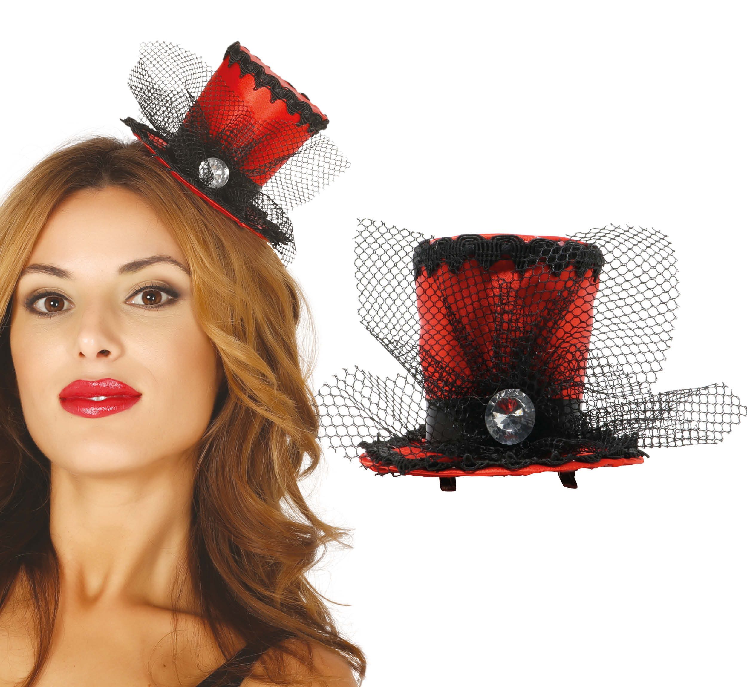 Fiestas Guirca Kostüm, 20'S Glamour Roter Minihut Karneval Kostüm Accessoire Extravagant Ele