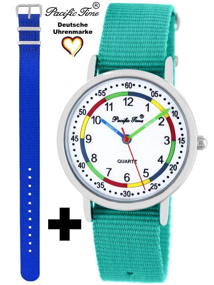 Time Design Match Mix Lernuhr Gratis Armbanduhr Kinder und royalblau Wechselarmband, Pacific Set türkis Versand Quarzuhr First und -