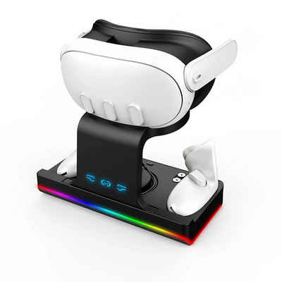 DTC GmbH Meta Quest 3 VR-Ladestation, Virtual-Reality-Brille (kabelloser Ladeständer mit RGB-Licht Virtual-Reality-Brille)