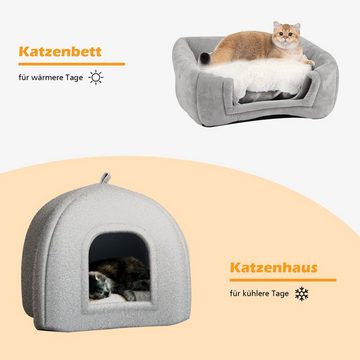 radelldar Tierbett Katzenhöhle Katzenbett flauschig Samt mit Katzenkissen 42x42x45cm, samt, Katzenhaus waschbar klappbar mit Handle