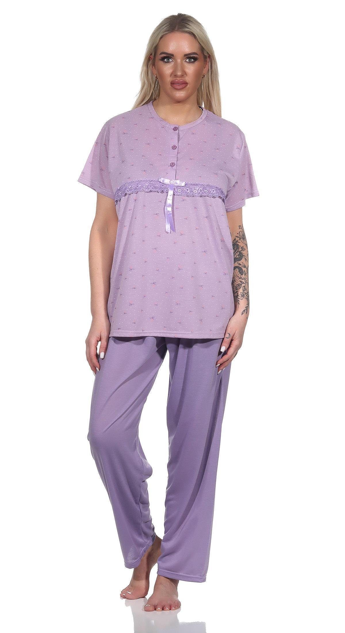 EloModa Pyjama Damen 2 tlg. Pyjama lange Hose Shirt in kurzen Ärmeln; Gr. M - 3XL