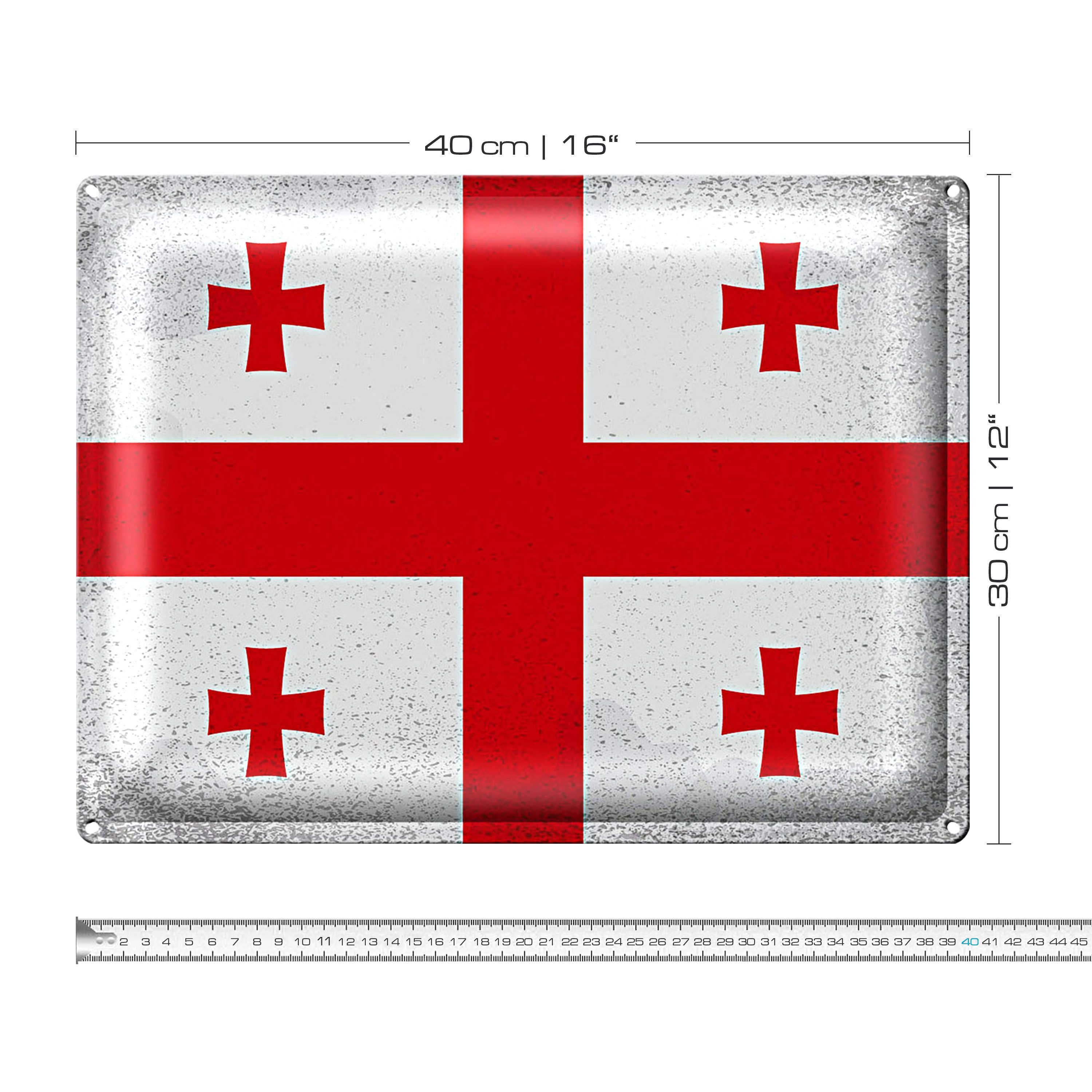 Roomando Metallschild Flagge Georgien 40x30cm Flag of Georgia Vintage