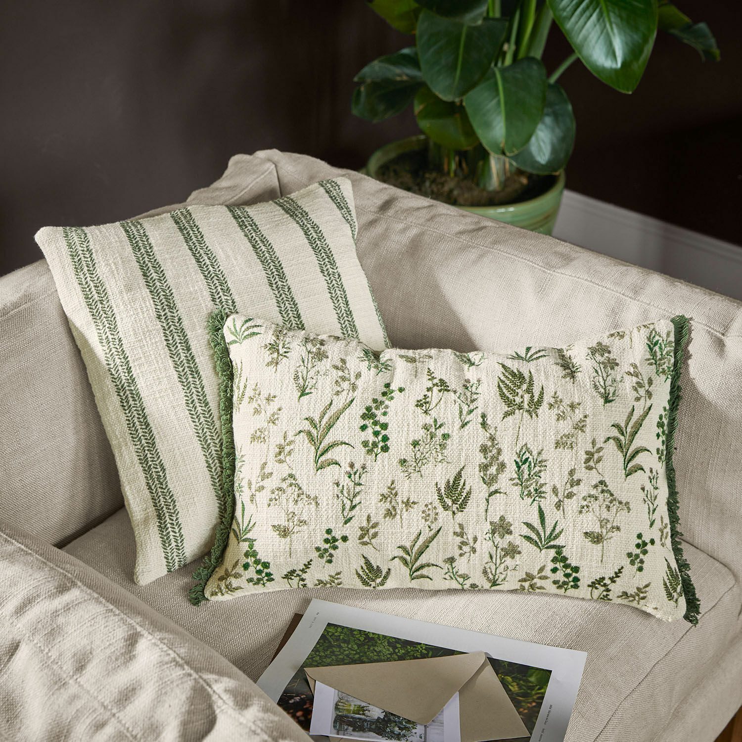 Mirabeau Kissenhülle Kissenhülle 2er Set Wescombe grün/weiß günstig online kaufen