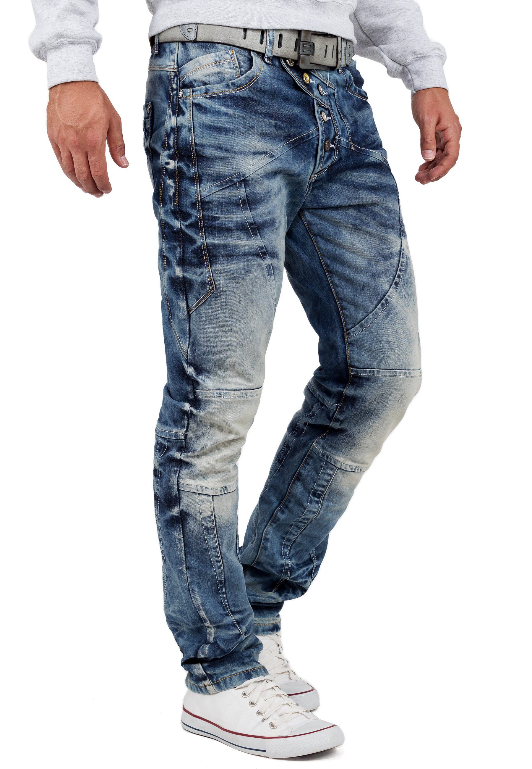 Cipo & Baxx Regular-fit-Jeans Herren Regular Fit Hose Stonewashed BA-CD346 (1-tlg) Ausgefallene Details wie verschiedene Nähte auf den Gesäßtaschen