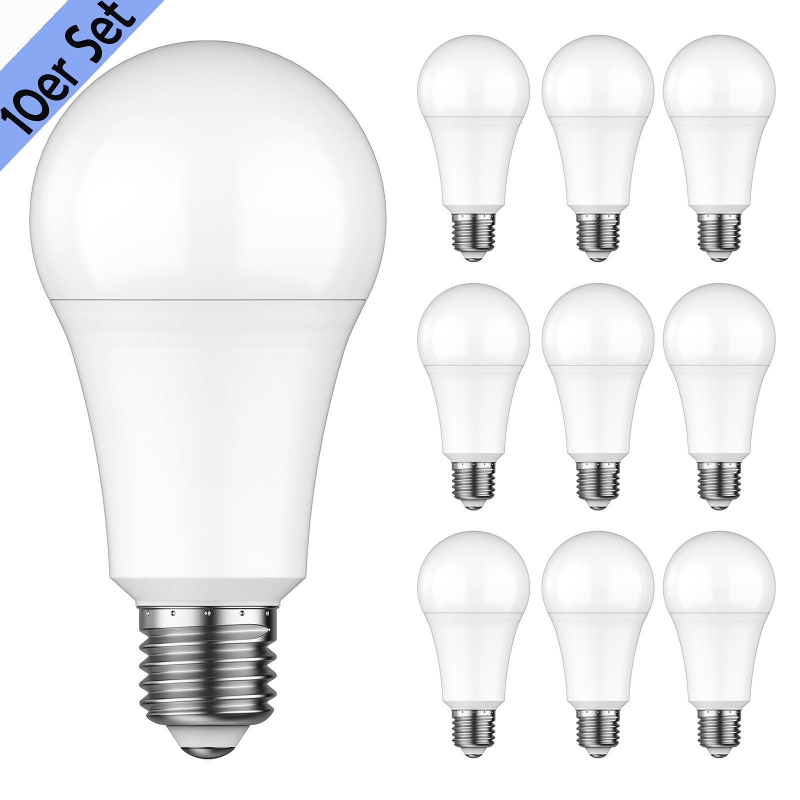 MUPOO LED-Leuchtmittel LED-Glühbirne 10er Pack LED Lampe E27 12W, 6500K Weiß, LED Licht