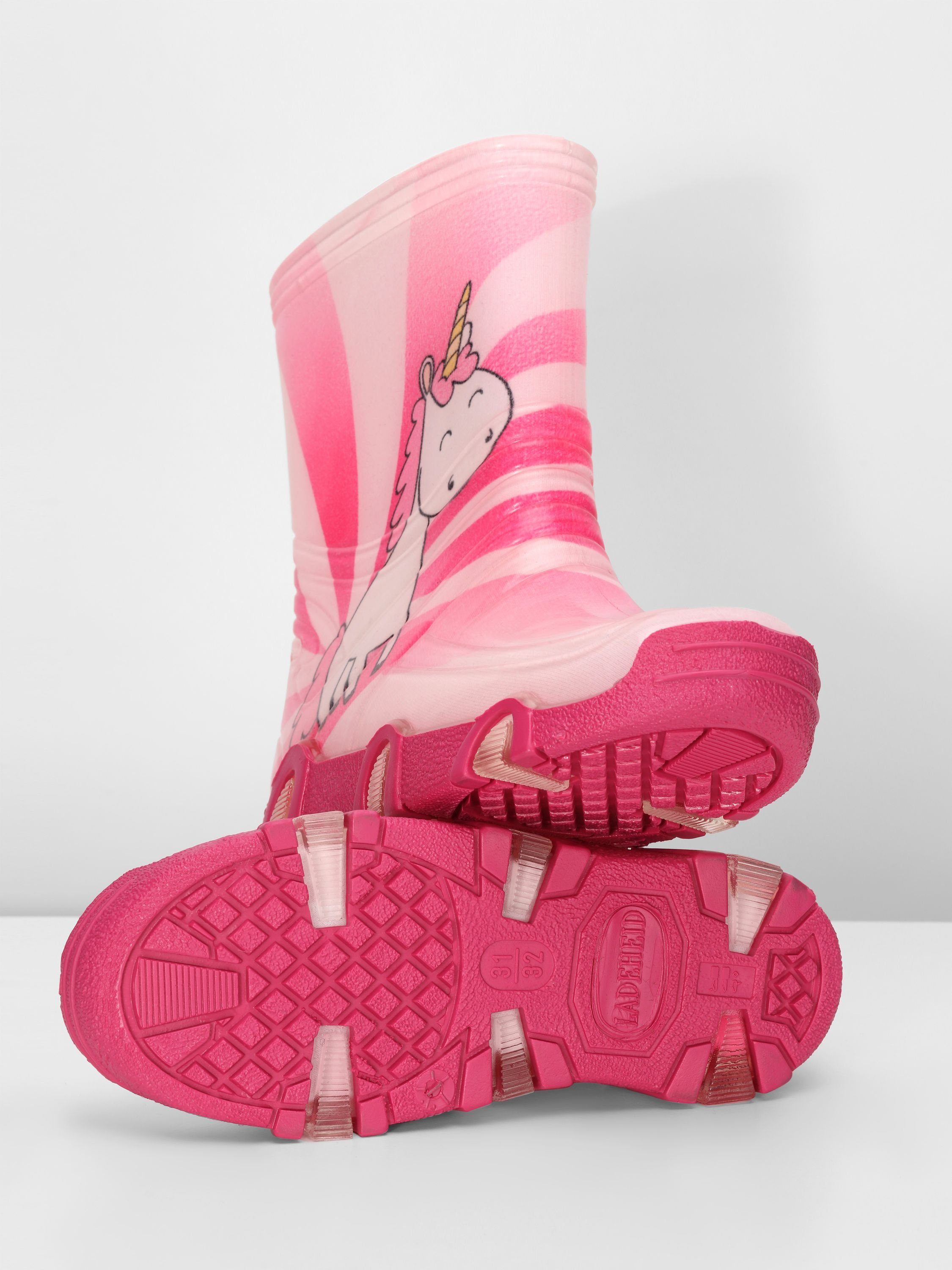 Ladeheid Kinder Gummistiefel SwkBW2020 Gummistiefel 30 Einhorn Rosa