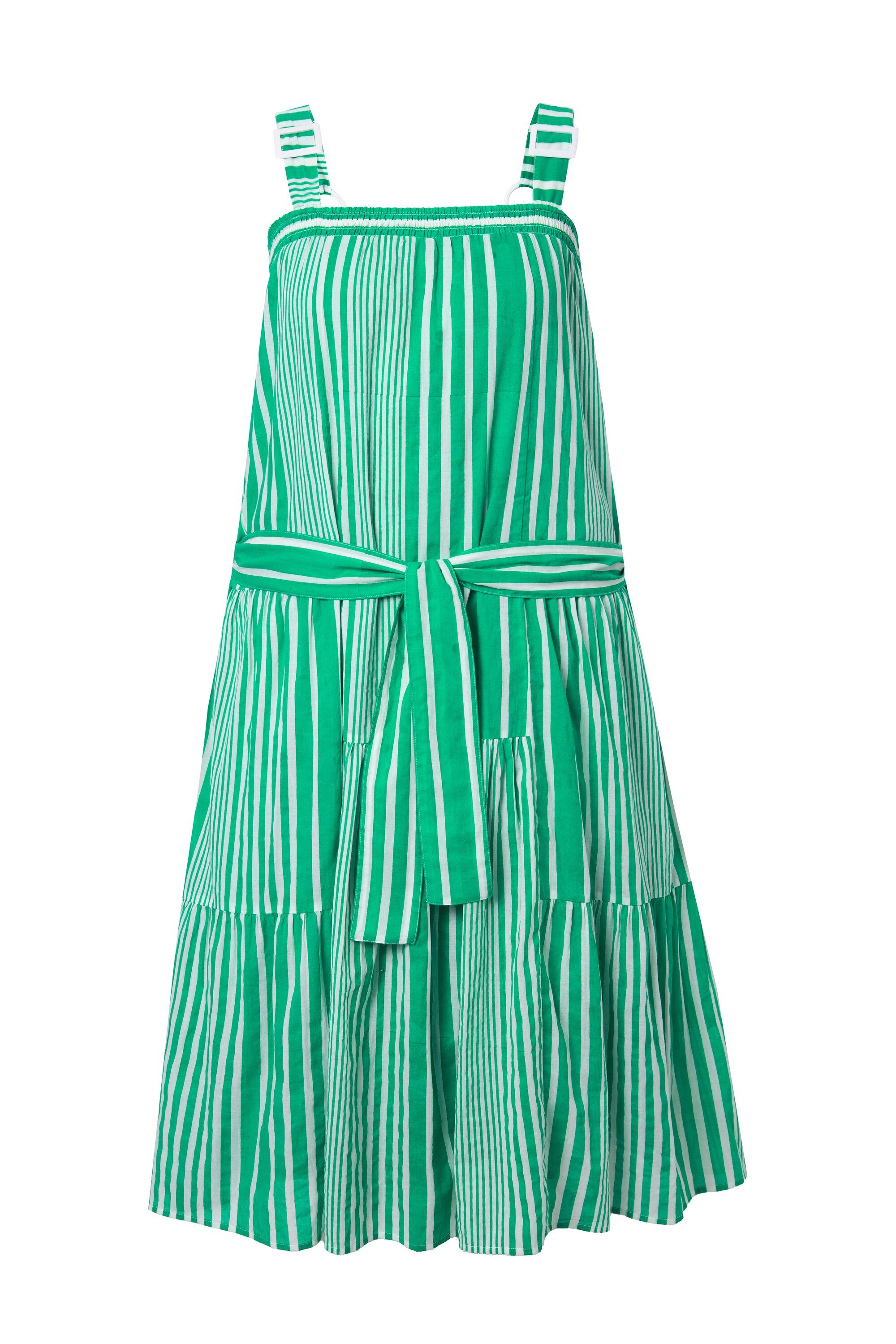 Ulla Popken Midikleid Maxikleid Streifen gesmokter Carré-Ausschnitt