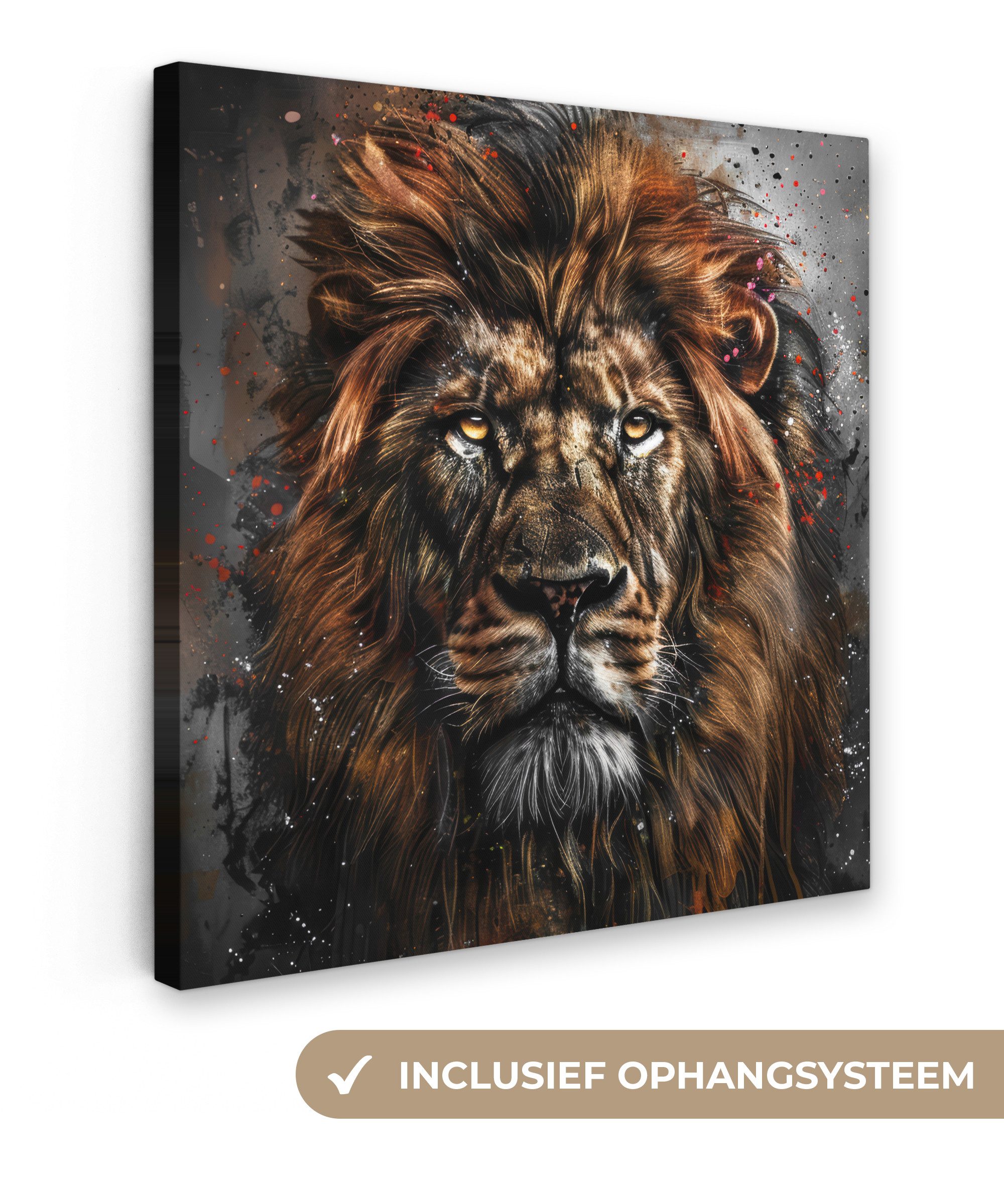OneMillionCanvasses® Leinwandbild Löwe - Tiere - Porträt - Schwarz - Luxus, Fotodruck (1 St), Wandbild, Deko Schlafzimmer Wohnzimmer Flur 20x20 cm