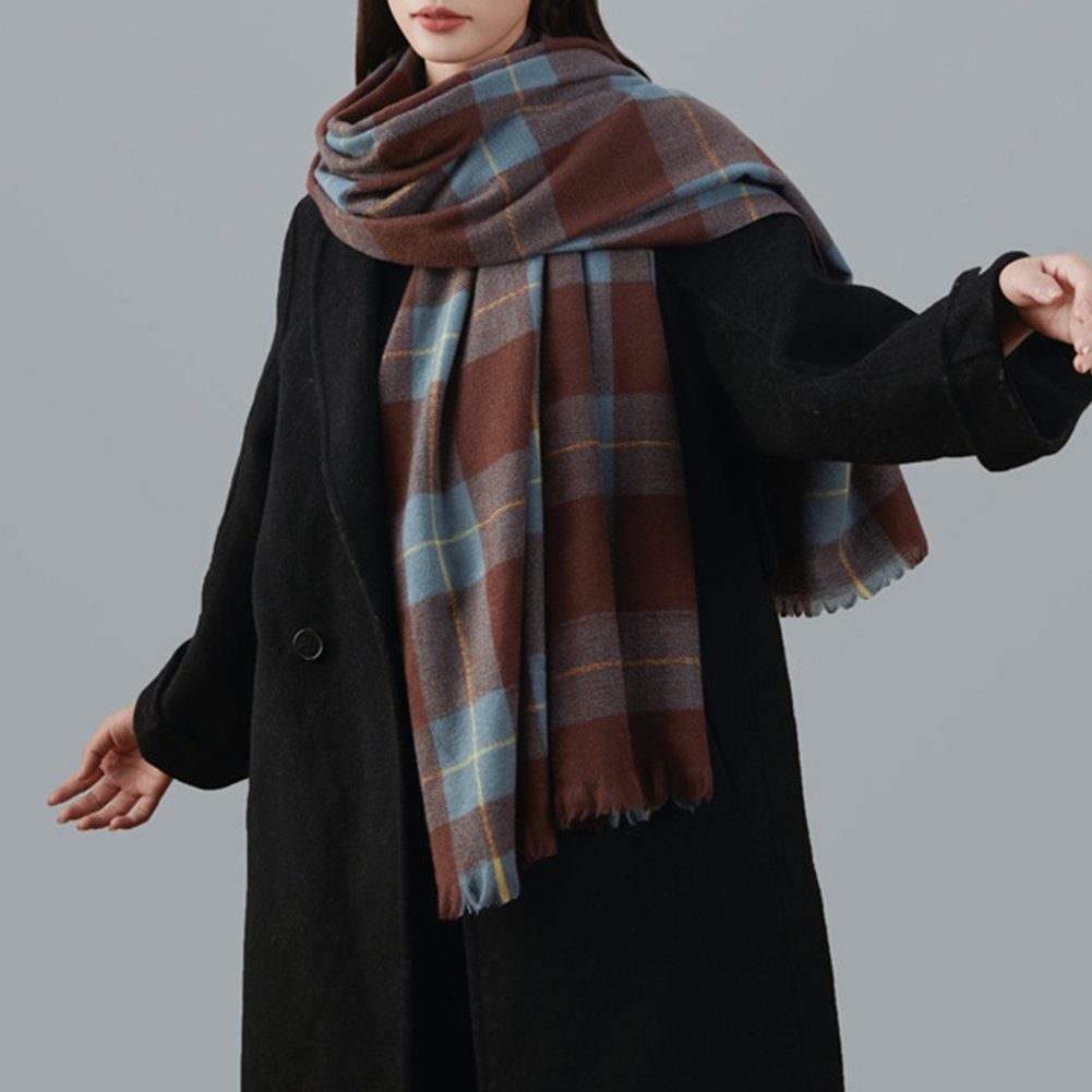 Wollschal für Winter,Damen-Schals,180*65cm Braun warmer Karierter ManKle Deckenschal den