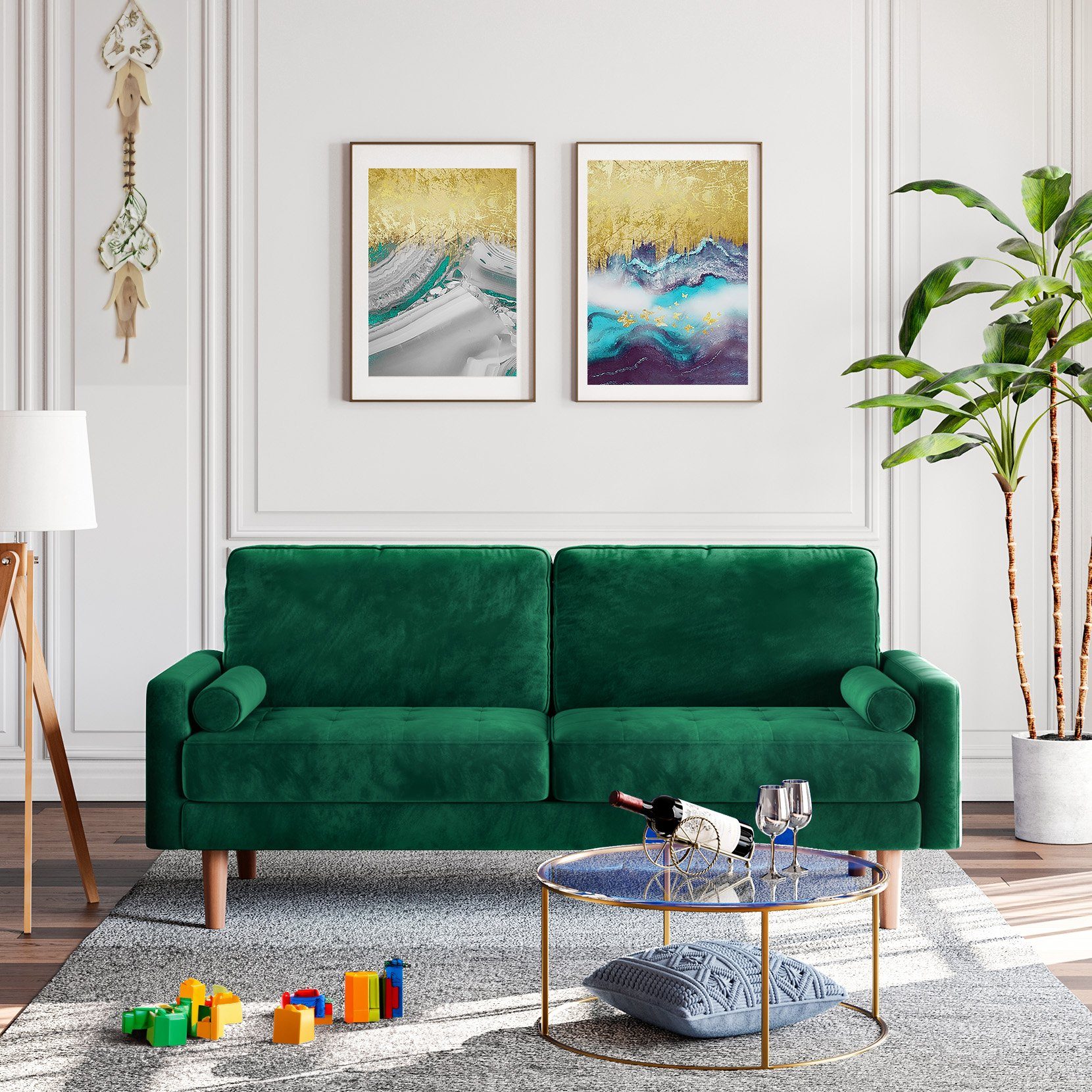 Sofa 3 Sitzer Sofa Gästesofa Modern Couch 176cm verlängern 2er Sitzsofa