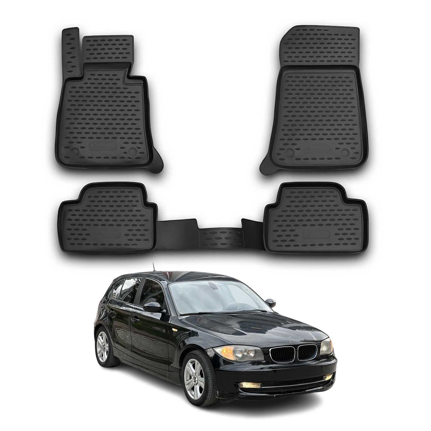 OMAC Auto-Fußmatten für BMW 1er E87 HB 5tür 2004-2011 Schwarz 4 tlg TPE (4 St), Antirutsch,Wasserfest,Einfache Installation