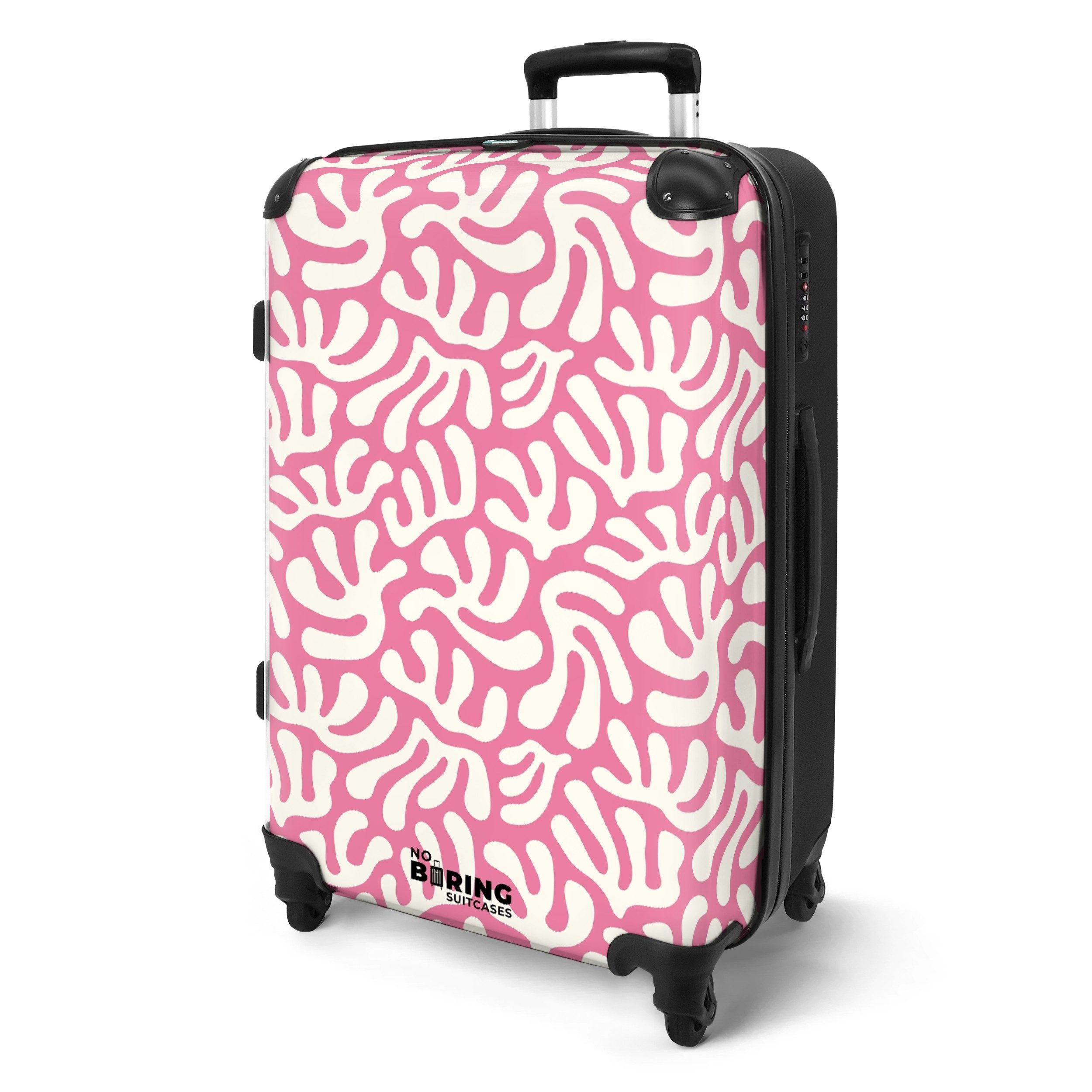 NoBoringSuitcases.com© Hartschalen-Trolley Rosa mit weißem Korallenmuster günstig online kaufen