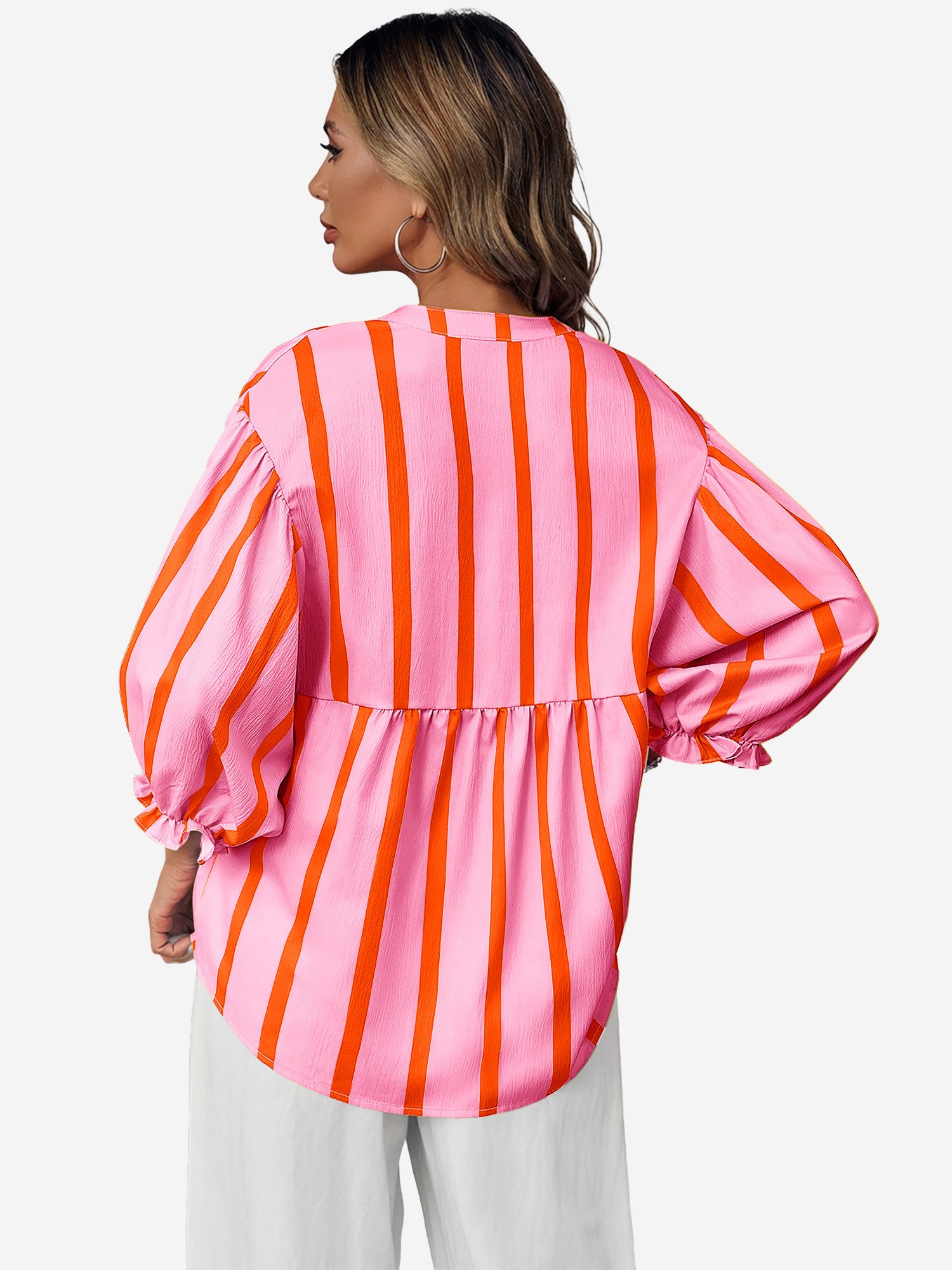 Imily Bela Blusentop Damen Puffärmel Bluse gestreift (Packung, 1-tlg., 1per-Pack) kontrastfarben