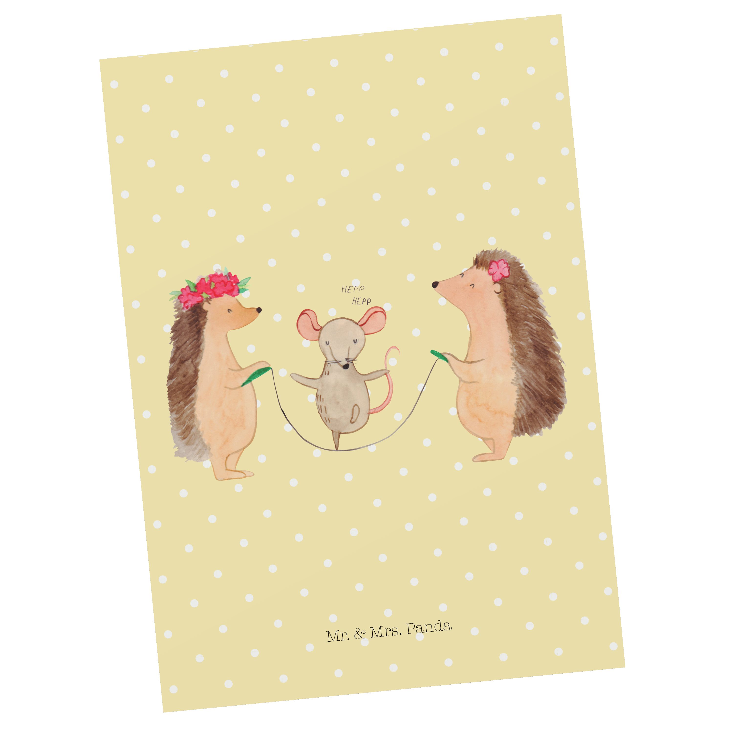 Mr. & Mrs. Panda Postkarte Gelb Einladung, - Seilhüpfen Karte, Dankeska Igel Pastell - Geschenk