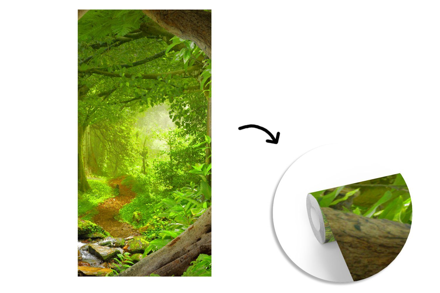 Natur Dschungel - Fototapete Vliestapete bedruckt, Pflanzen, Matt, St), - - MuchoWow Tropisch Fototapete - (2 für Grün Wohnzimmer Küche, Schlafzimmer