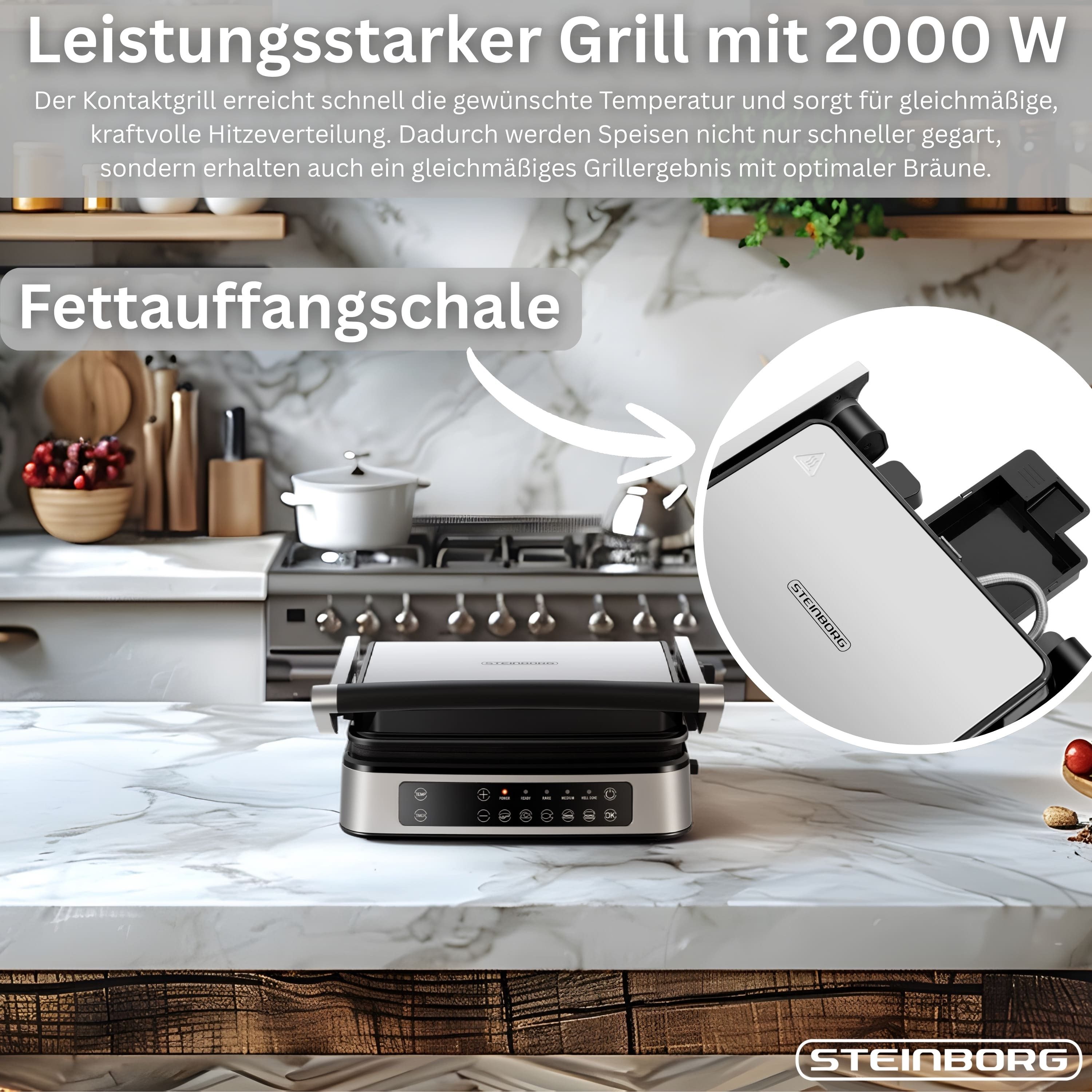 STEINBORG Kontaktgrill SB-2240, 2000 W