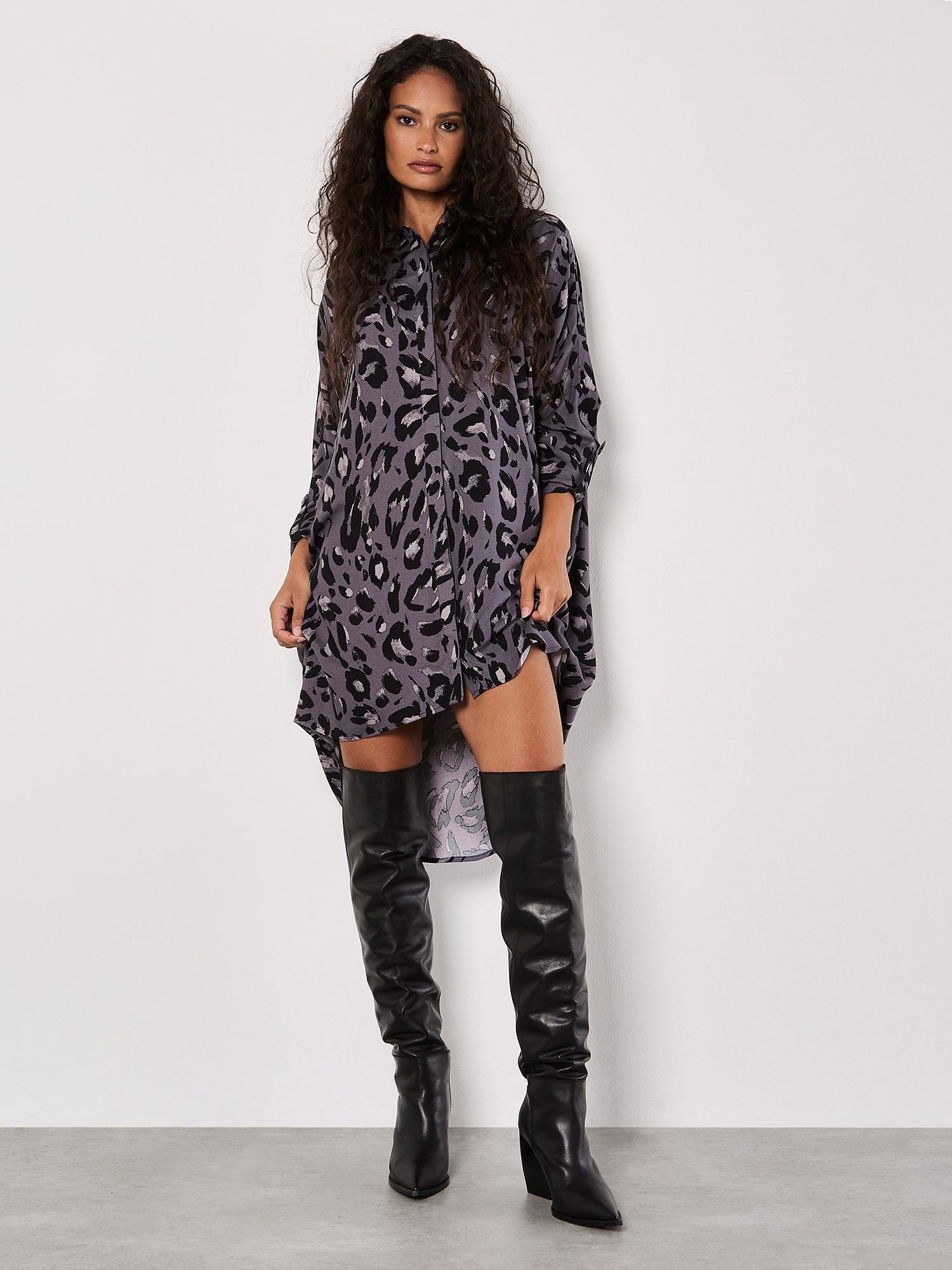 Apricot Druckkleid Animalprint Minikleid mit Krempelärmeln, mit verdeckter günstig online kaufen