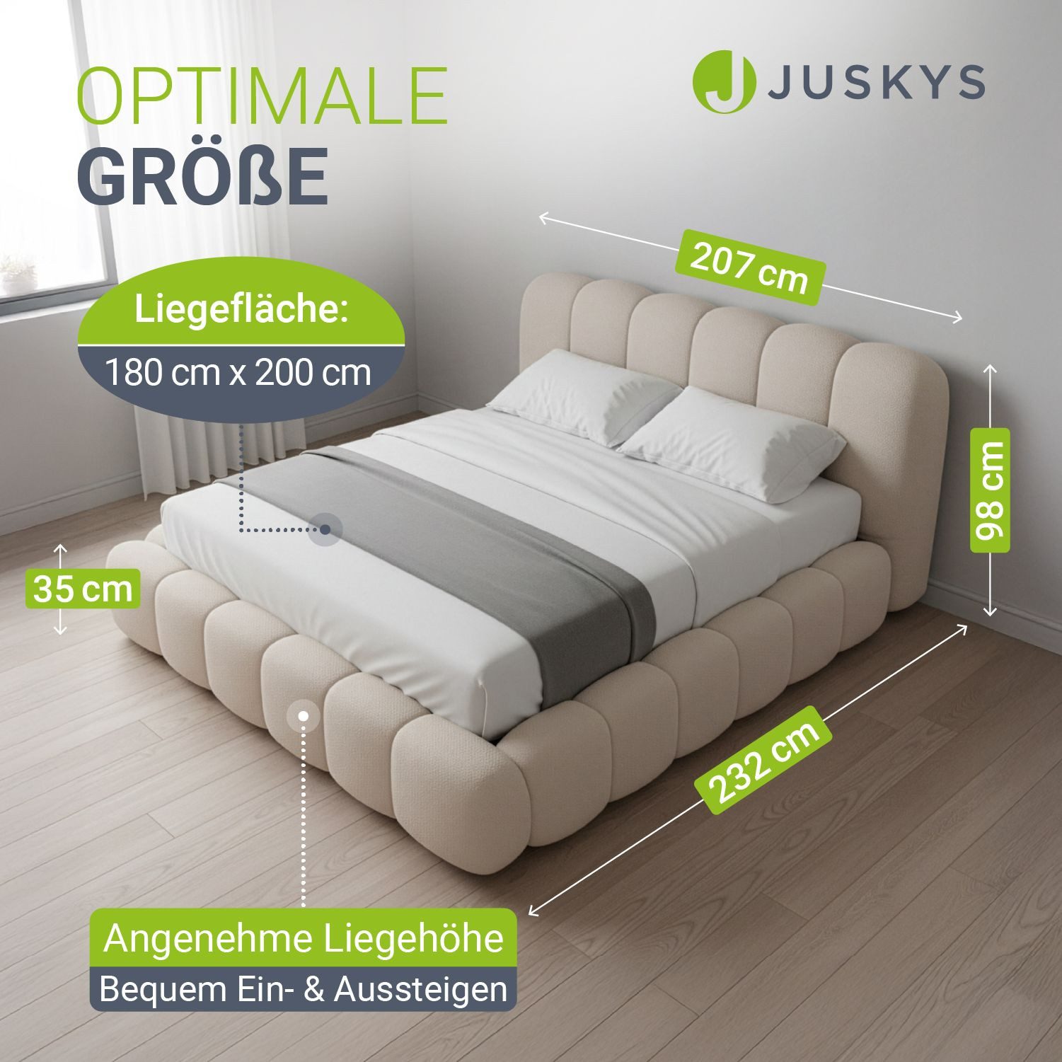 Juskys Polsterbett Catania, Gepolstertes Kopfteil, Bubble Design, Bouclé Stoff