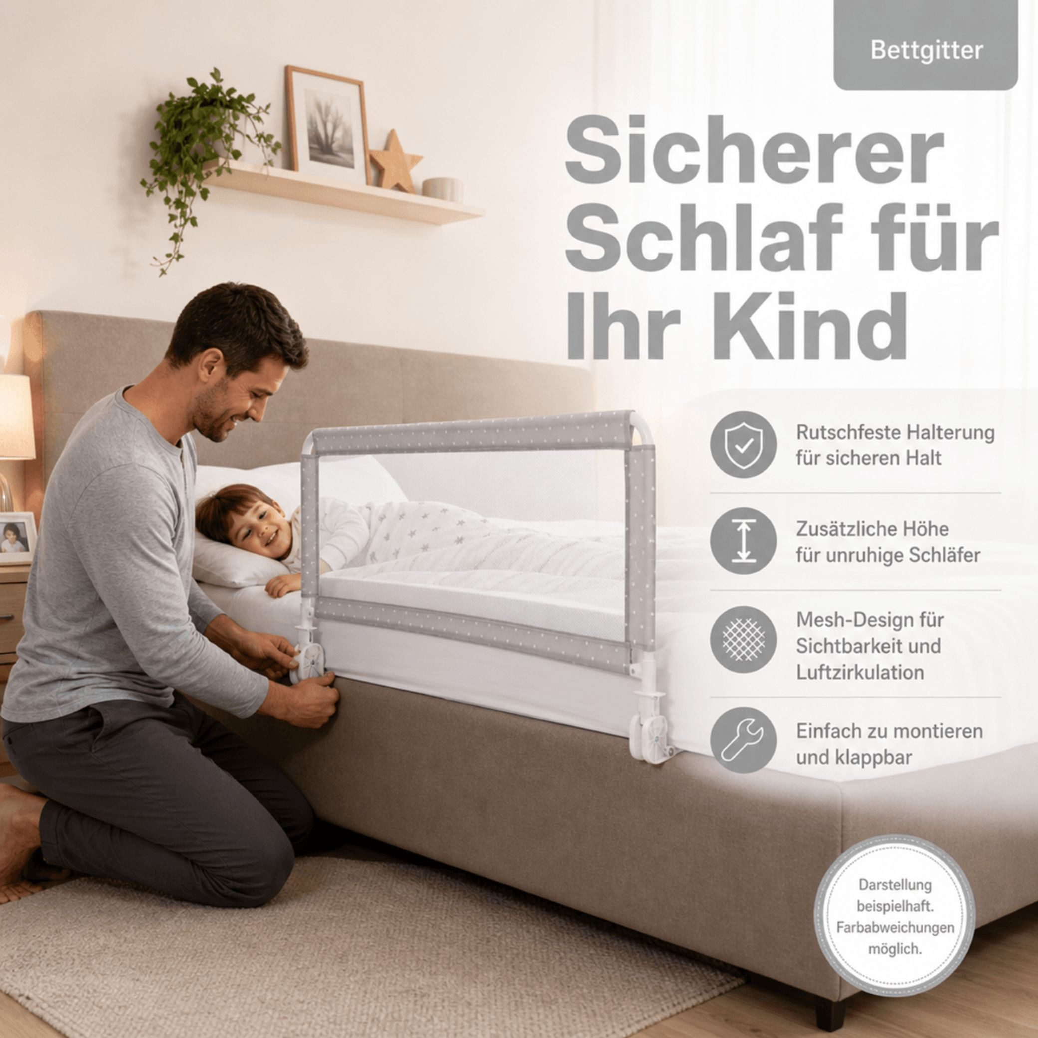Fillikid Treppenschutzgitter Bettgitter Exklusiv 135 x 50 cm für Standard- und Boxspringbetten