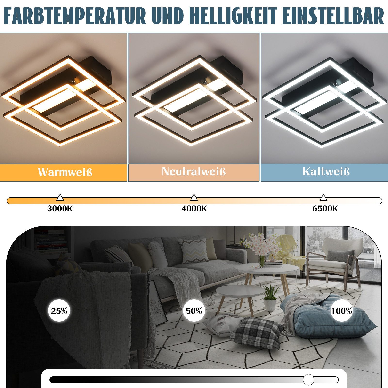 ZMH LED Deckenleuchte Wohnzimmer 2 Rahmen günstig online kaufen