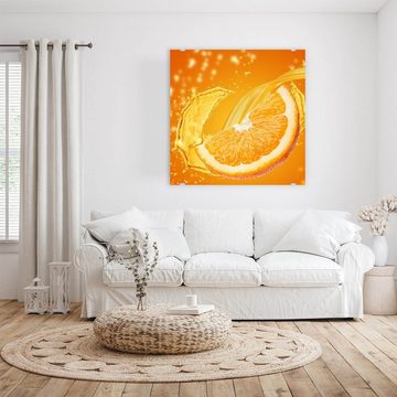Primedeco Glasbild Wandbild Quadratisch Orangensaft mit Aufhängung, Früchte