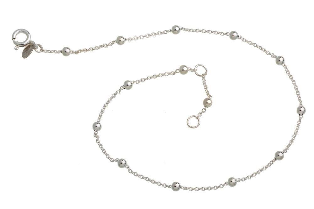 Silberkettenstore Fußkette Fußkette Erbse 1,3mm mit Kugeln - 925 Silber, Länge wählbar